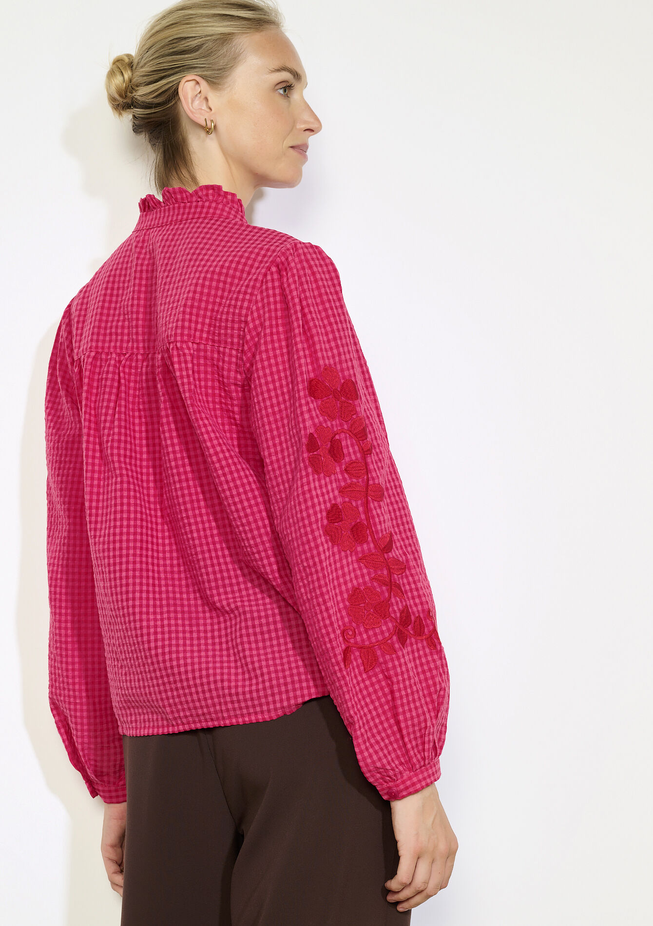 Losvallende geborduurde blouse - FUCHSIA - 05702910_5626