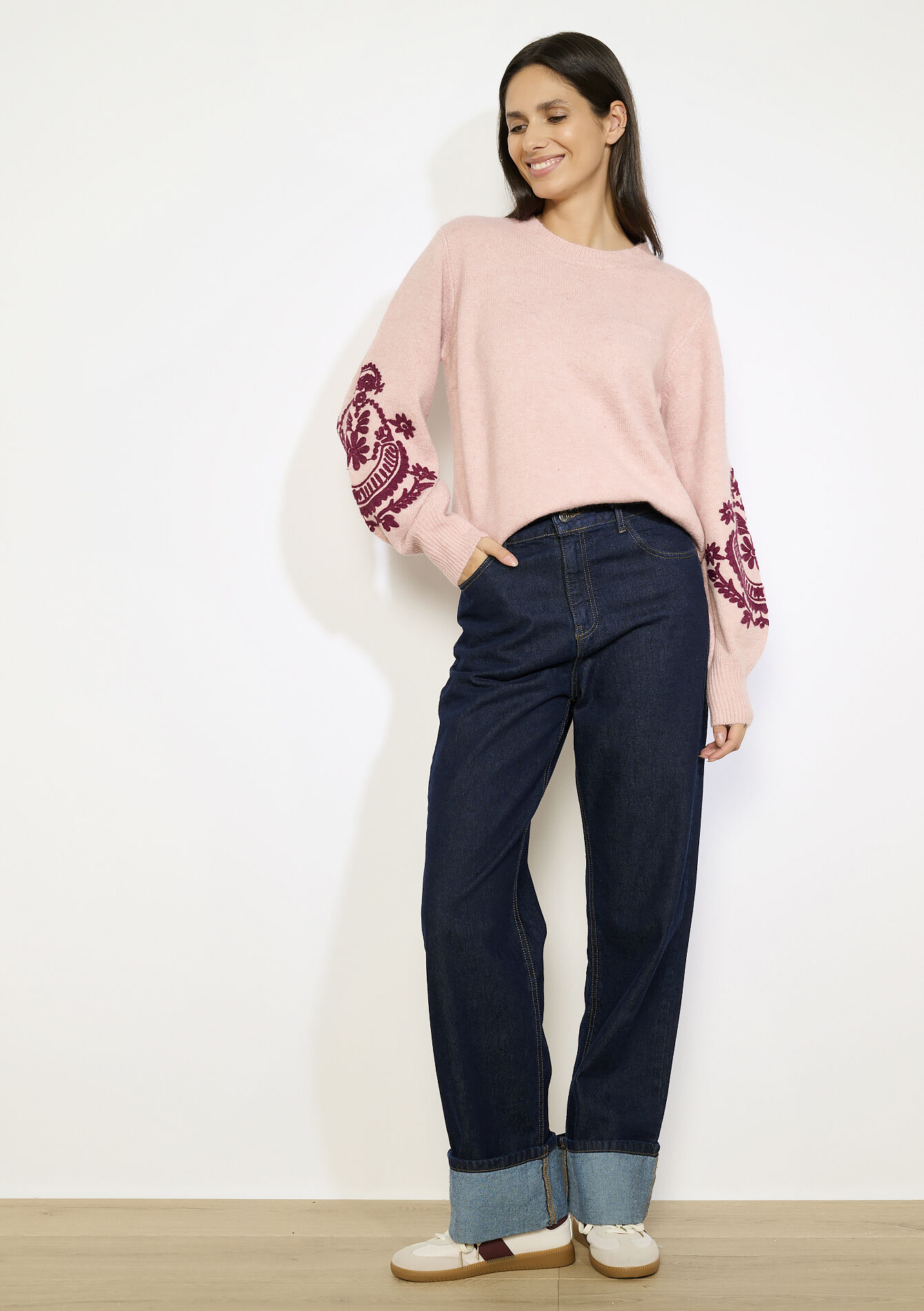 Pull brodé manches ballon - NUDE LOTUS - 04007036_4118