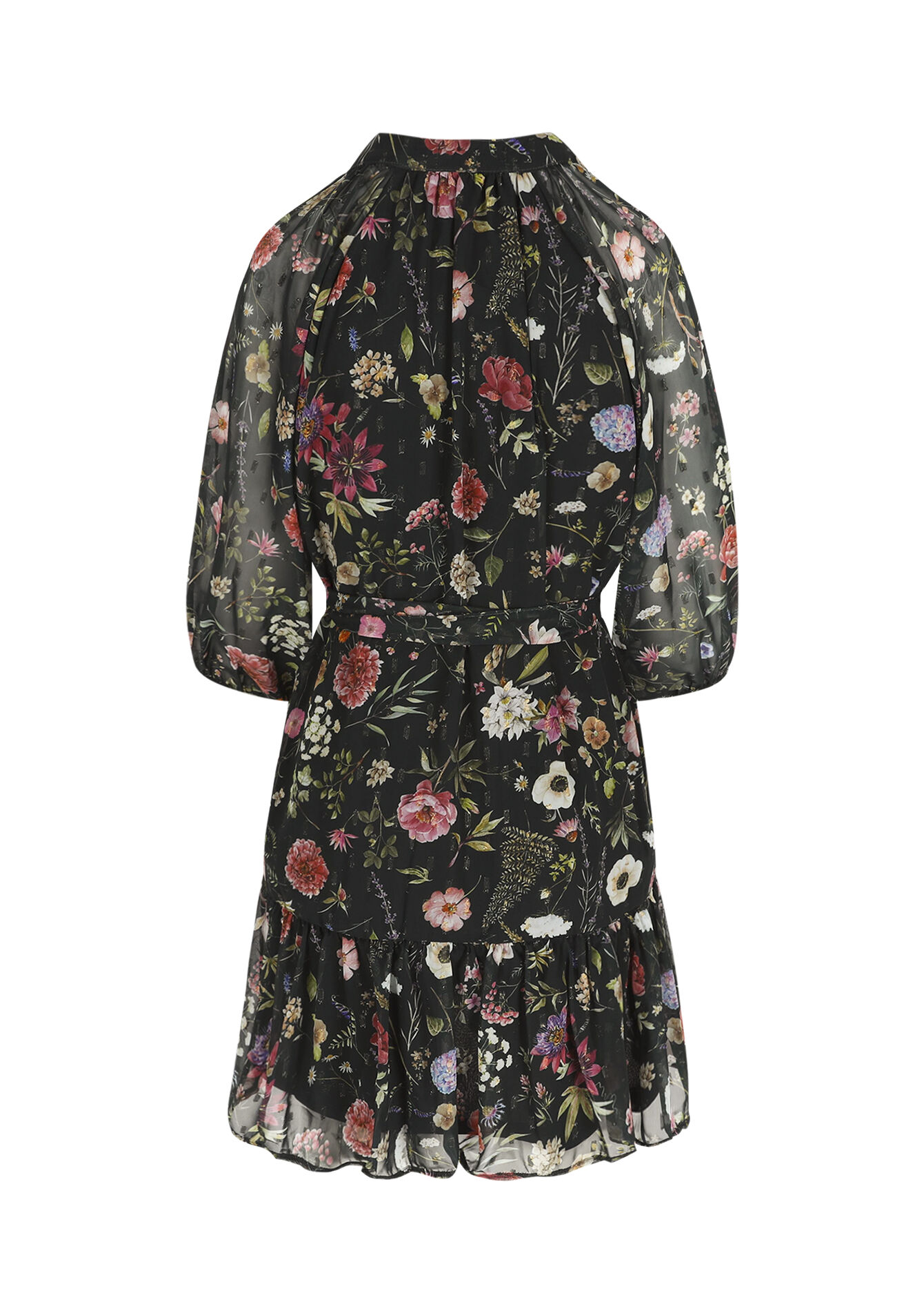 Floral belted short dress - BOTTLE GREEN - 08104310_1778