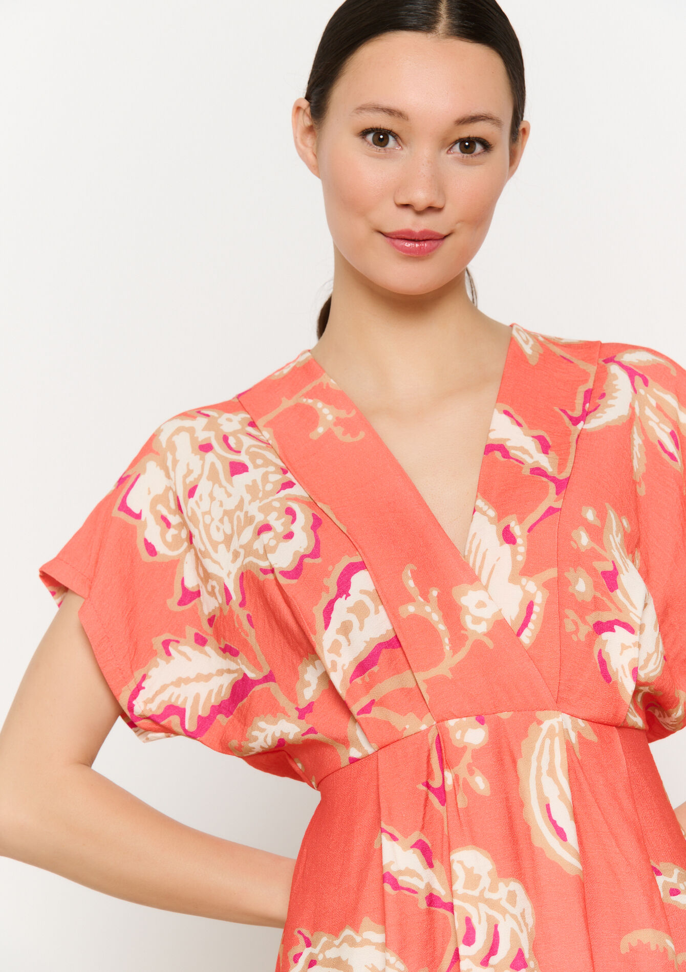 Losvallende midi-jurk met print, Losvallende midi-jurk met print - ORANGE BRIGHT - 08104090_1255