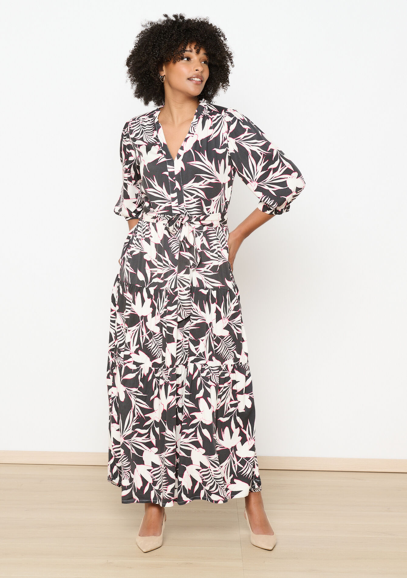 Robe longue à imprimé fleuri, Robe longue à imprimé fleuri - BLACK - 08103879_1119