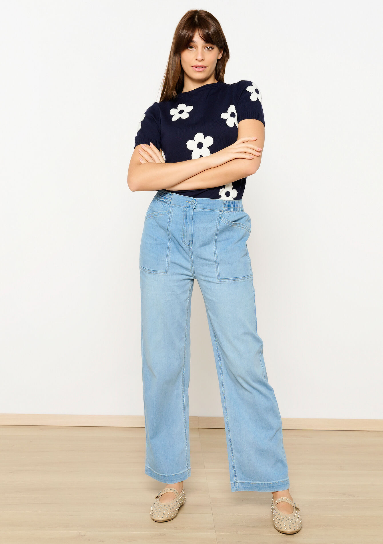 Jean évasé taille haute, Jean évasé taille haute - BLUE BLEACHED - 22000569_0502