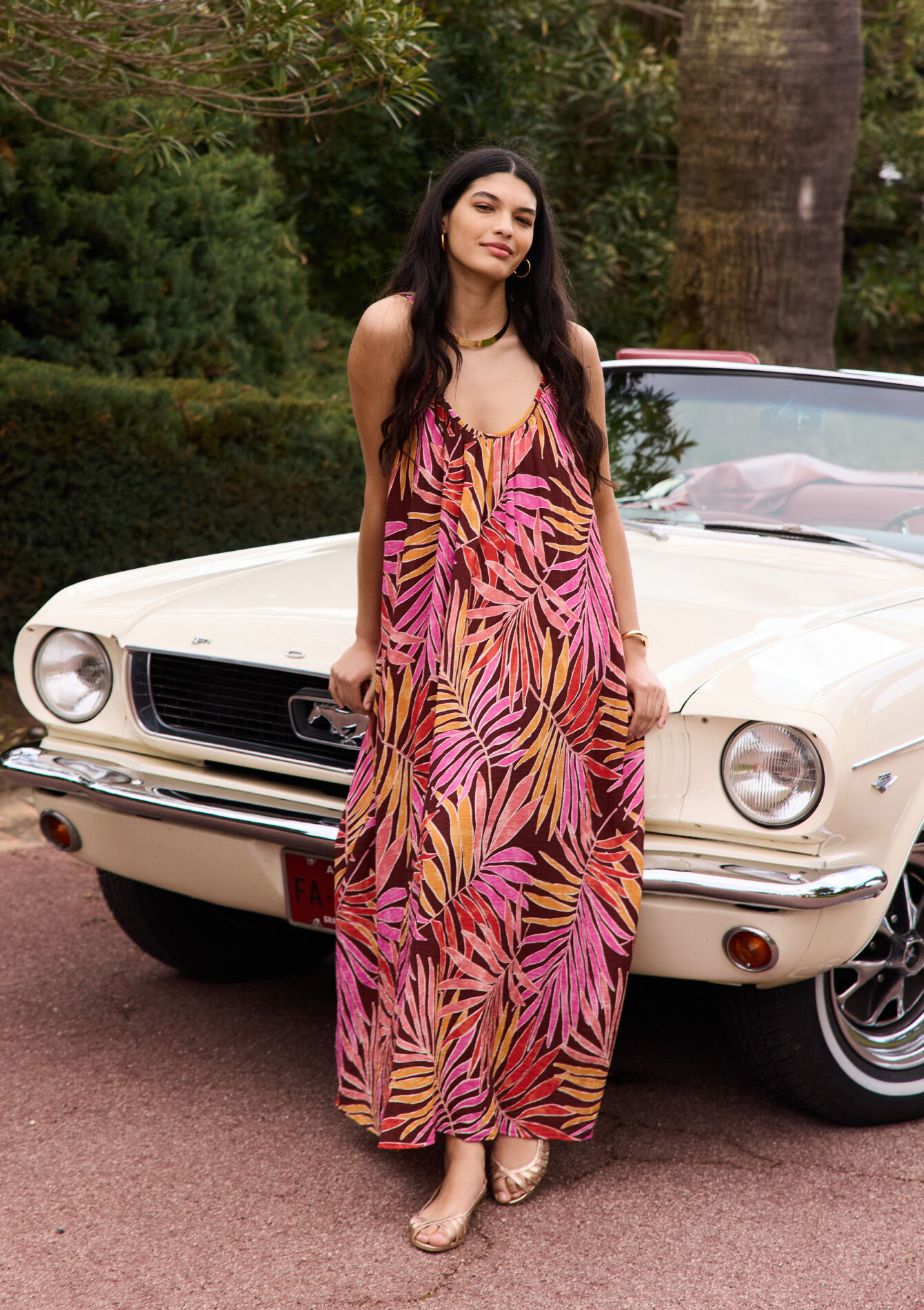 Tropical print maxi dress - BROWN DARK CHOCOLATE - 1131238