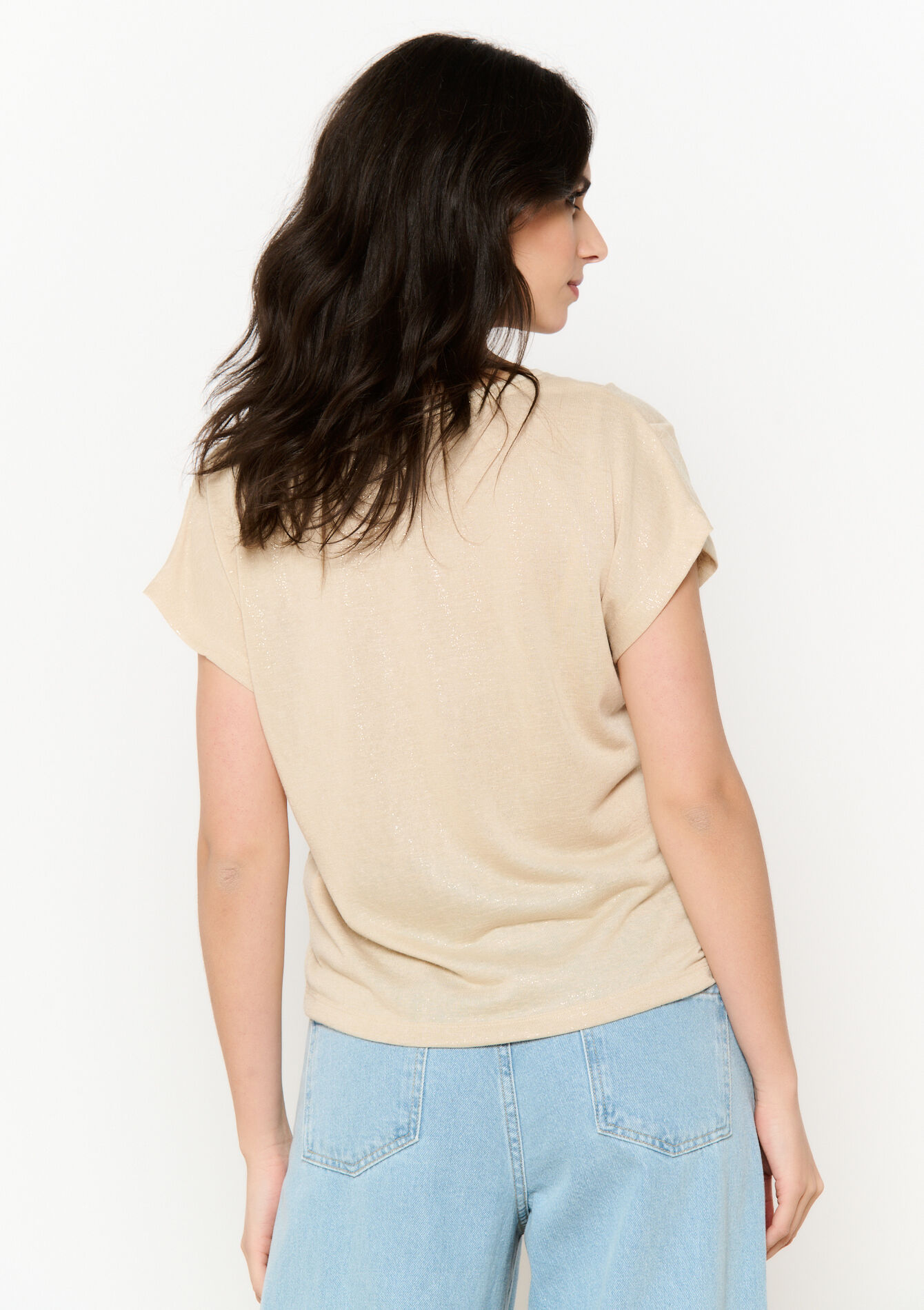 Vloeiend glanzend t-shirt, Vloeiend glanzend t-shirt - LT BEIGE - 02301692_2527