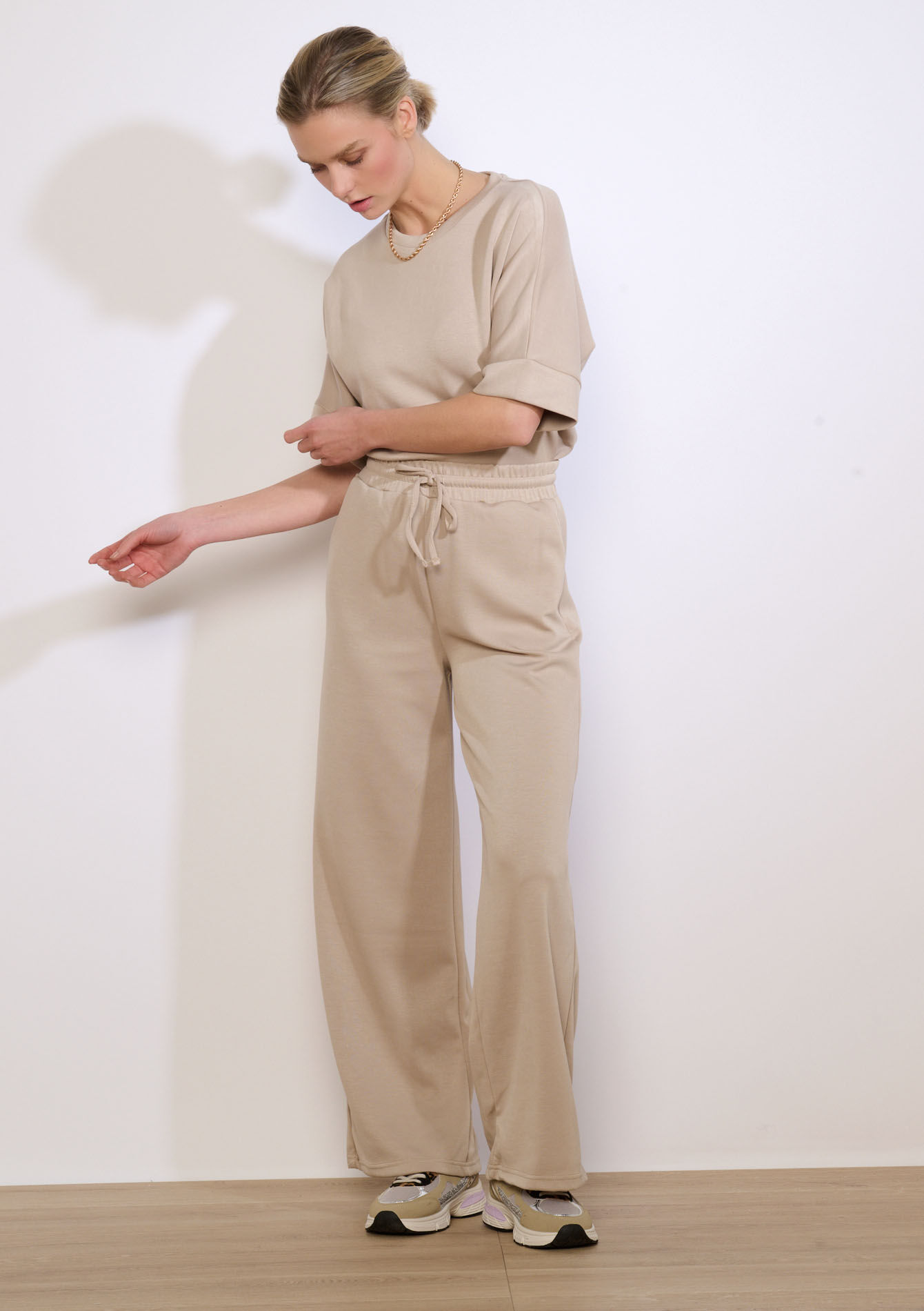 Wijde joggingbroek van modal - TAUPE - 15100405_1021