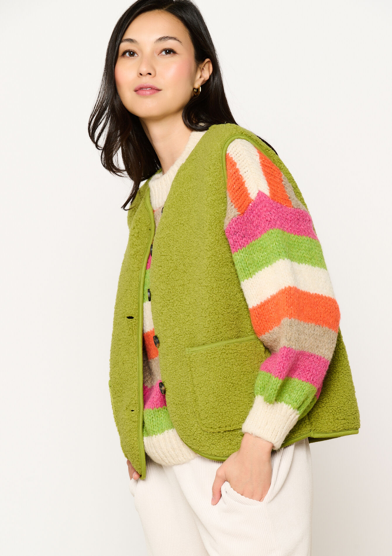 Teddy vest, Teddy vest - GREEN MOSS - 09001441_4504