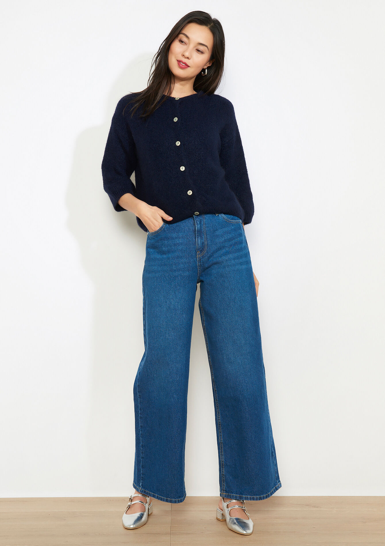 High-waist wide jeans - MEDIUM BLUE - 22000656_0500