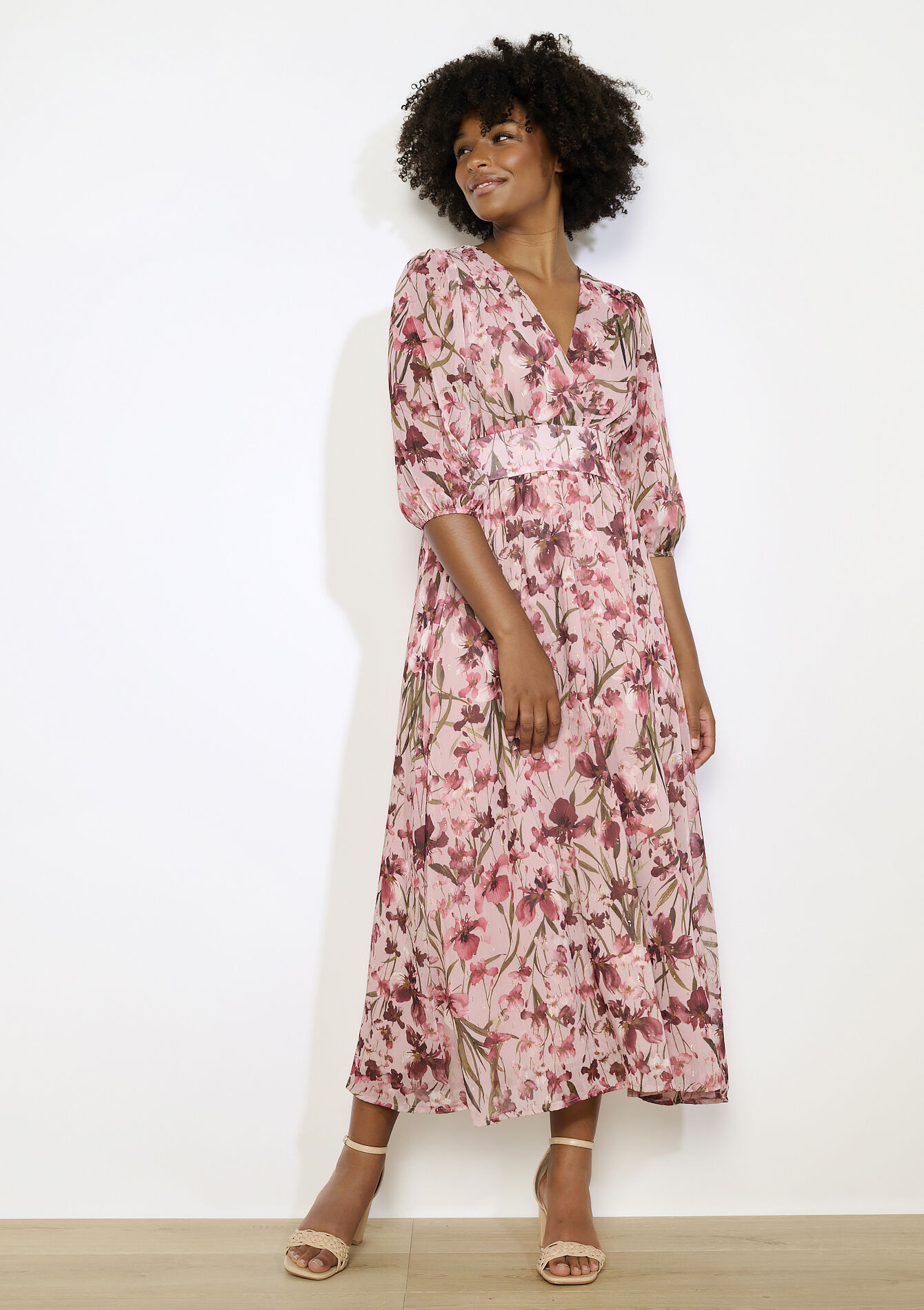 Robe longue fleurie fluide - COSMETIC PINK - 08104286_5733