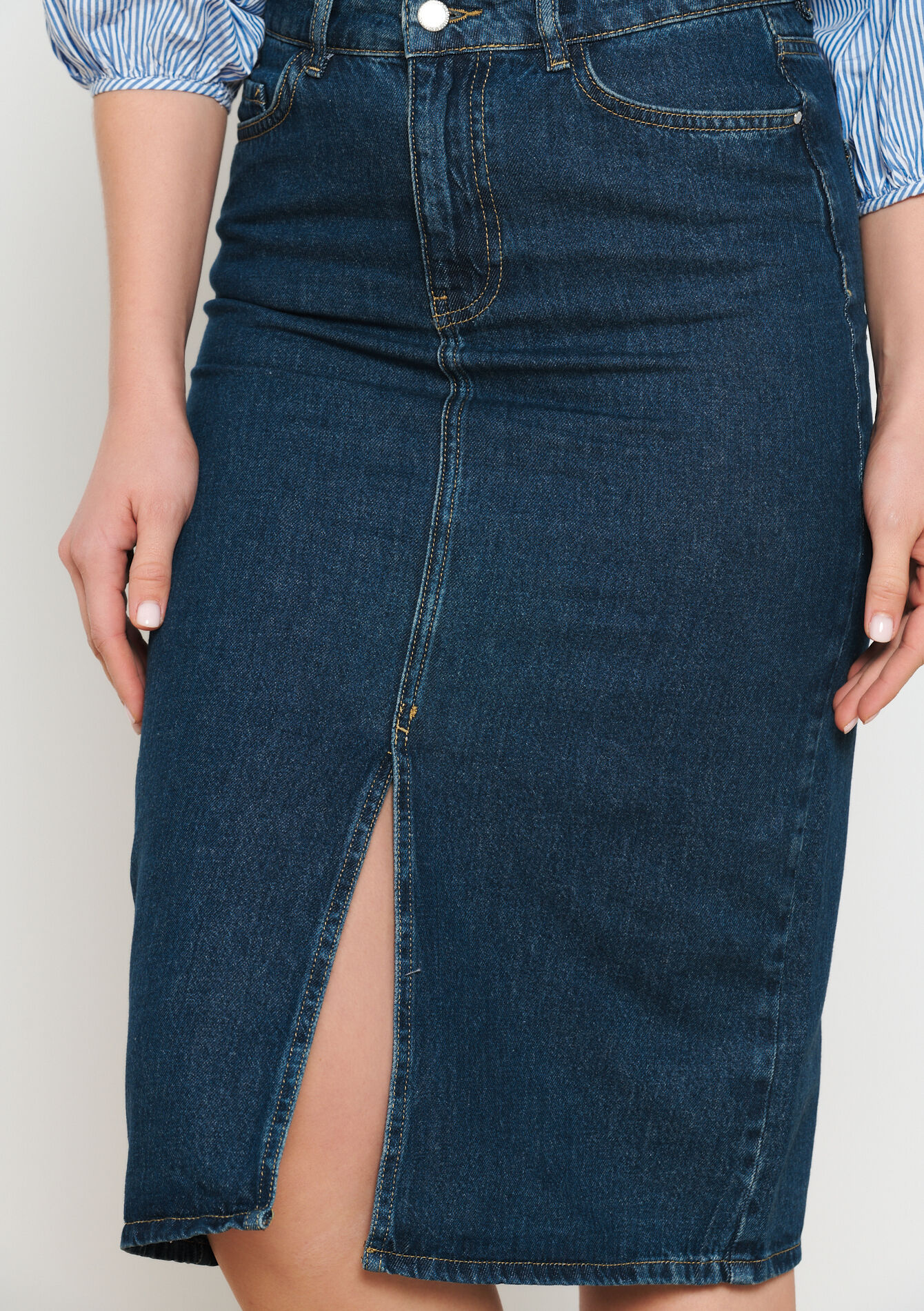 Jupe mi-longue en jean, Jupe mi-longue en jean - DARK BLUE - 07101202_0501