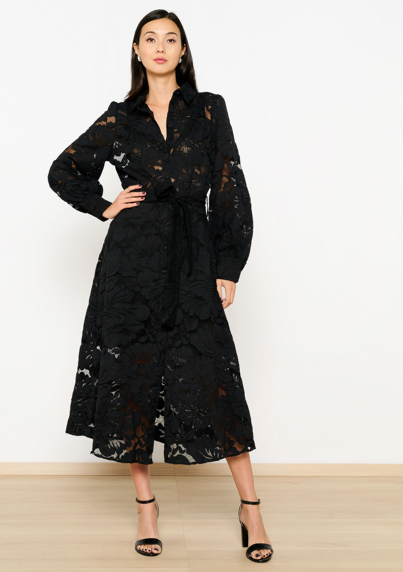 Robe-chemise en dentelle - BLACK - 08103858_1119