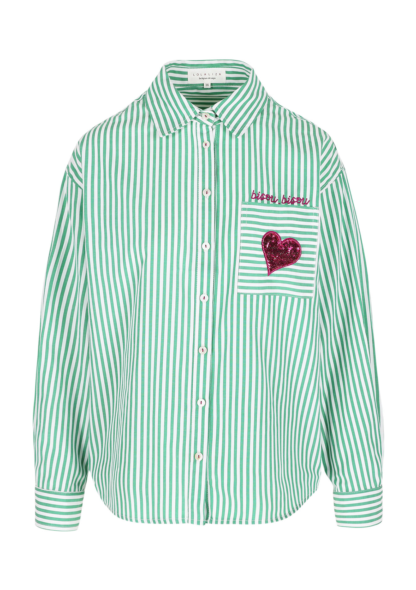 Gestreept hemd met hartdetail - GREEN APPLE - 05702916_1783