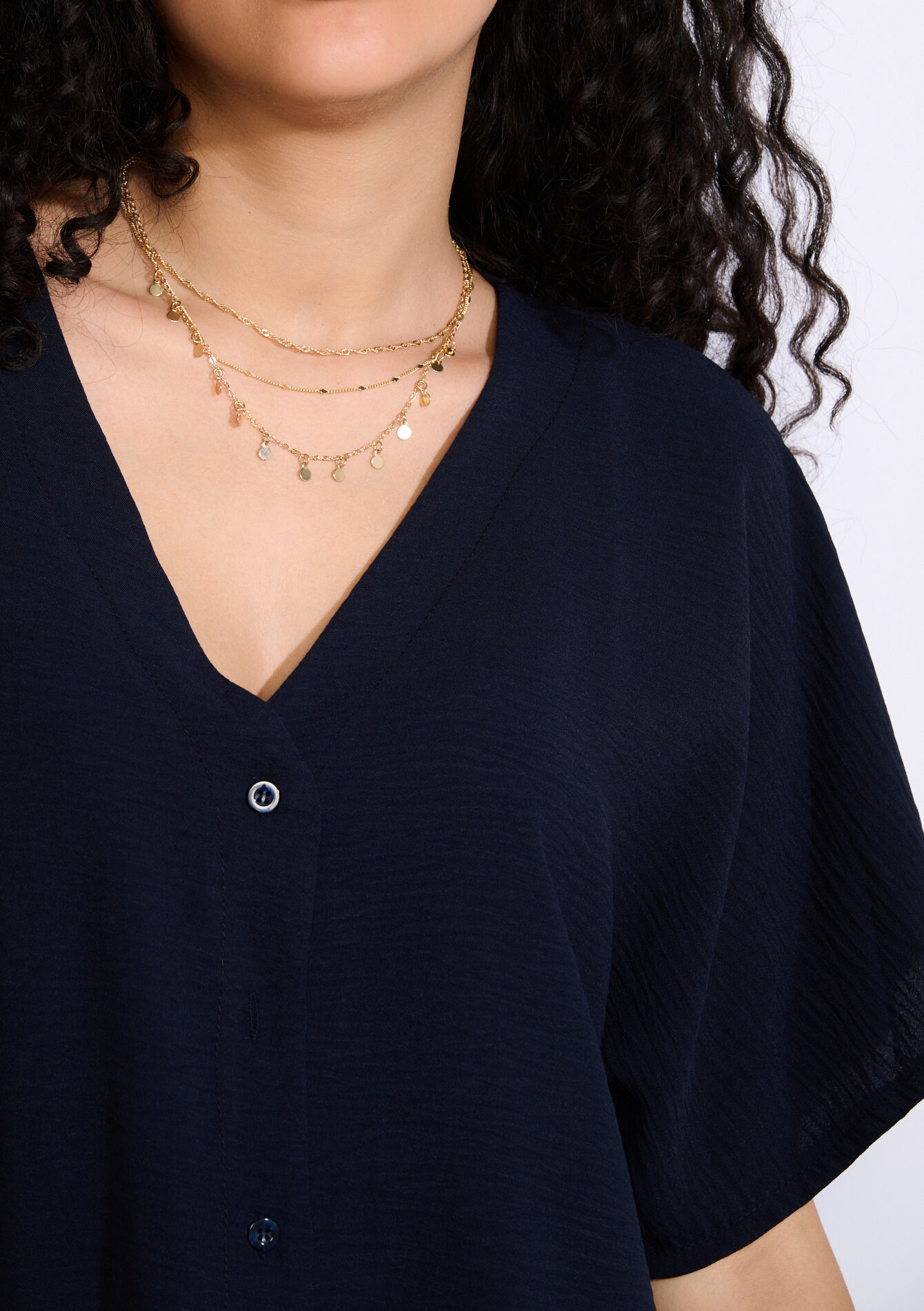 Losvallende blouse met korte mouwen - NAVY BASIC - 05703048_2723