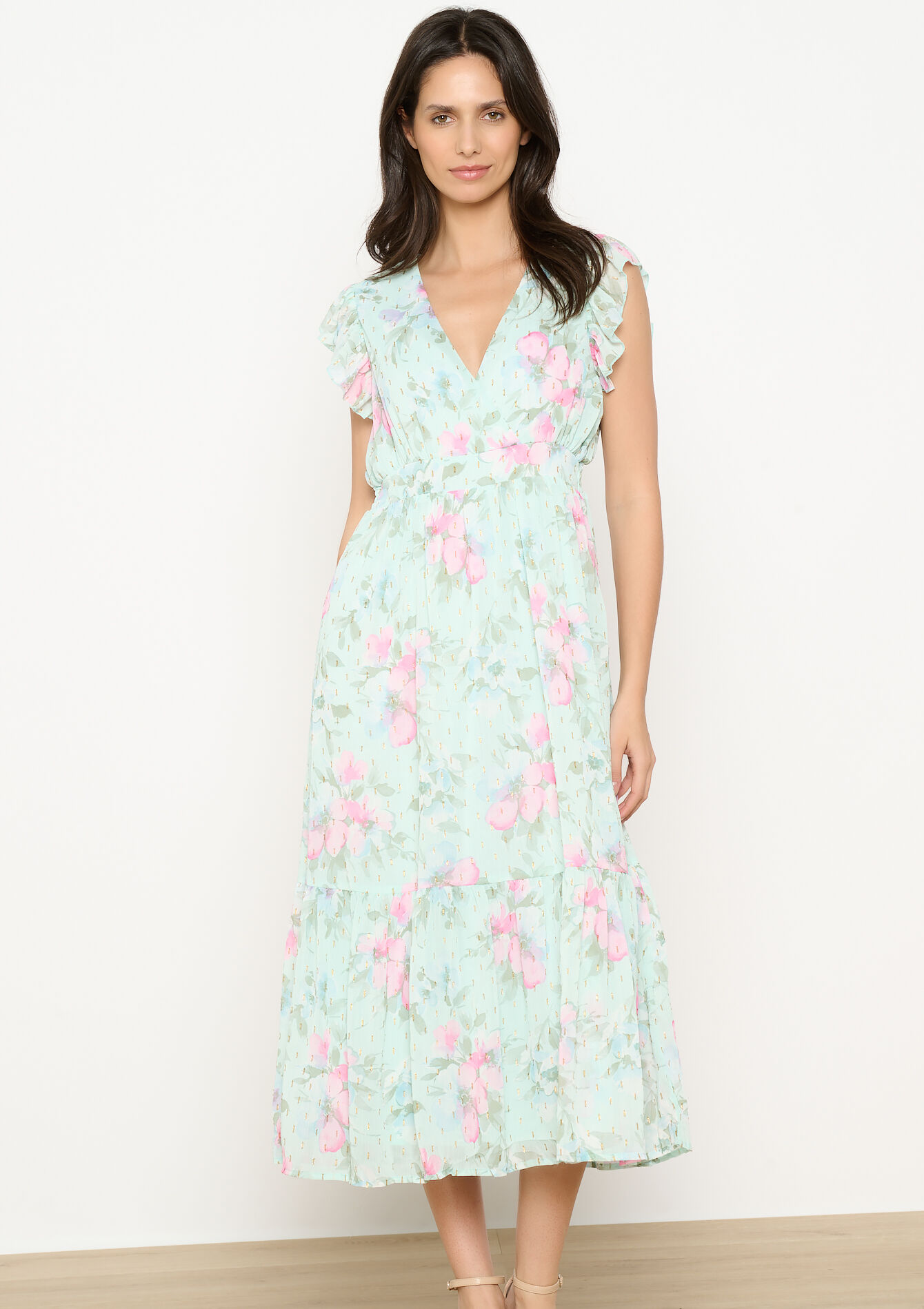 Maxi-jurk met bloemen, Maxi-jurk met bloemen - MINT GREEN - 08103940_1723