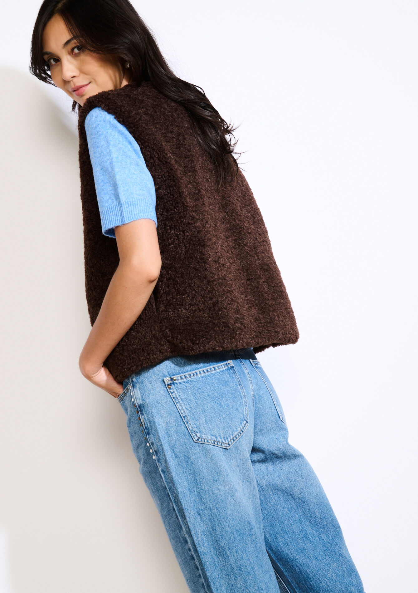 Gilet sans manches bouclette, Gilet sans manches bouclette - BROWN DARK CHOCOLATE - 09001471_3720