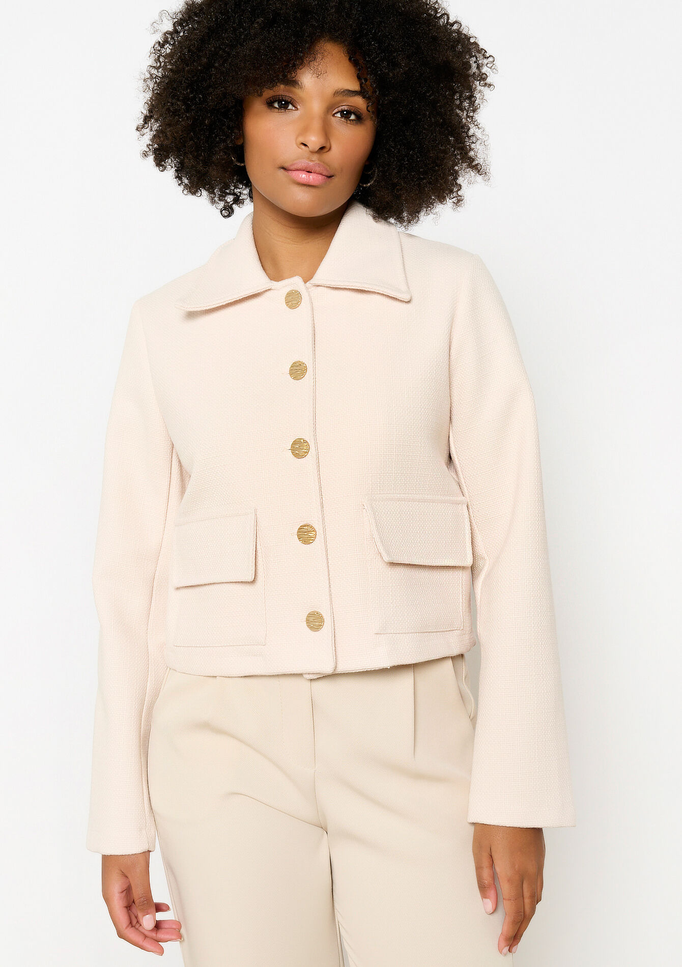 Tweed jacket with buttons, Tweed jacket with buttons - VANILLA WHITE - 09101027_1013