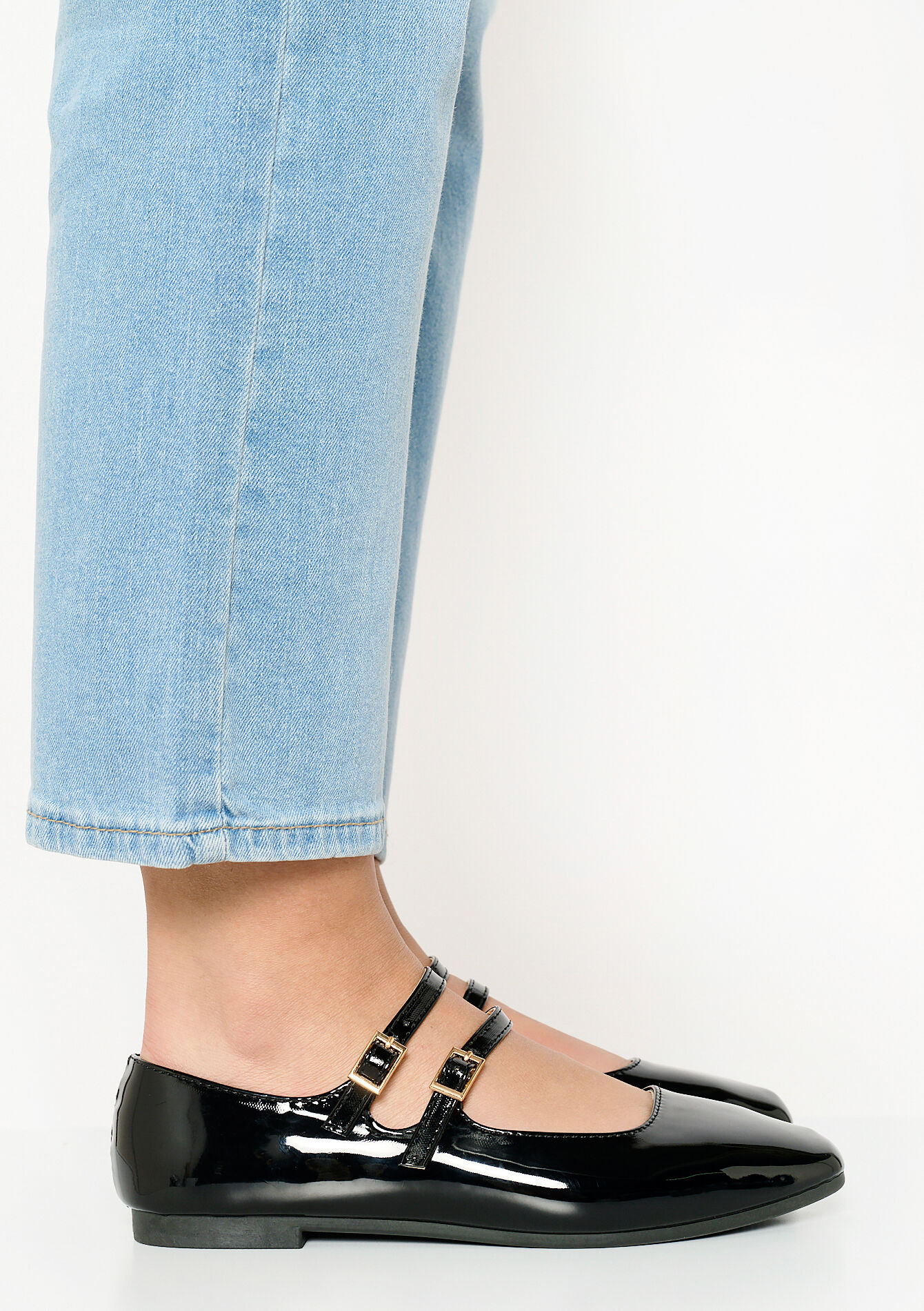 Lacquered ballerinas with straps, Lacquered ballerinas with straps - BLACK - 13100298_1119