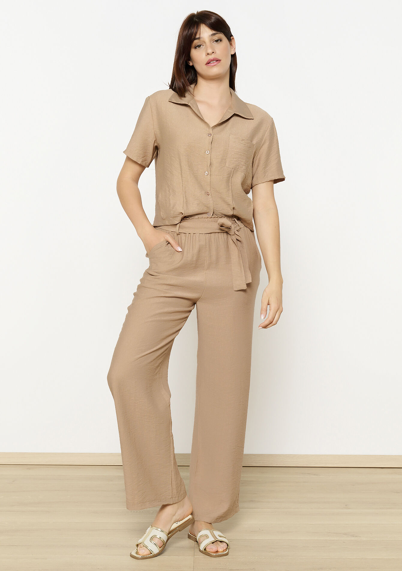 Vloeiende broek met ceintuur - BEIGE COFFEE - 06600976_2561