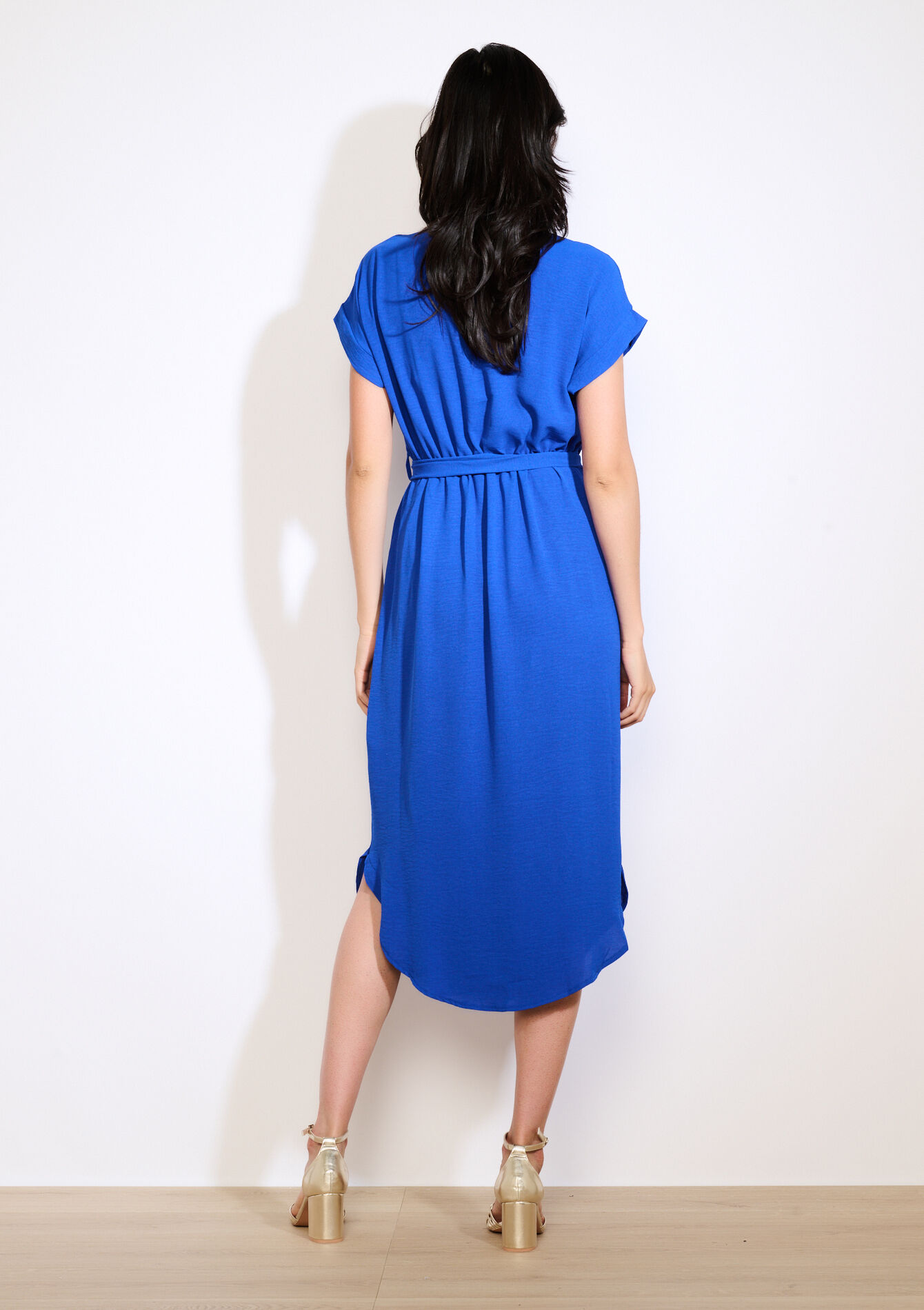 Midi-jurk met knopen en ceintuur, Midi-jurk met knopen en ceintuur - ELECTRIC BLUE - 08104256_1619