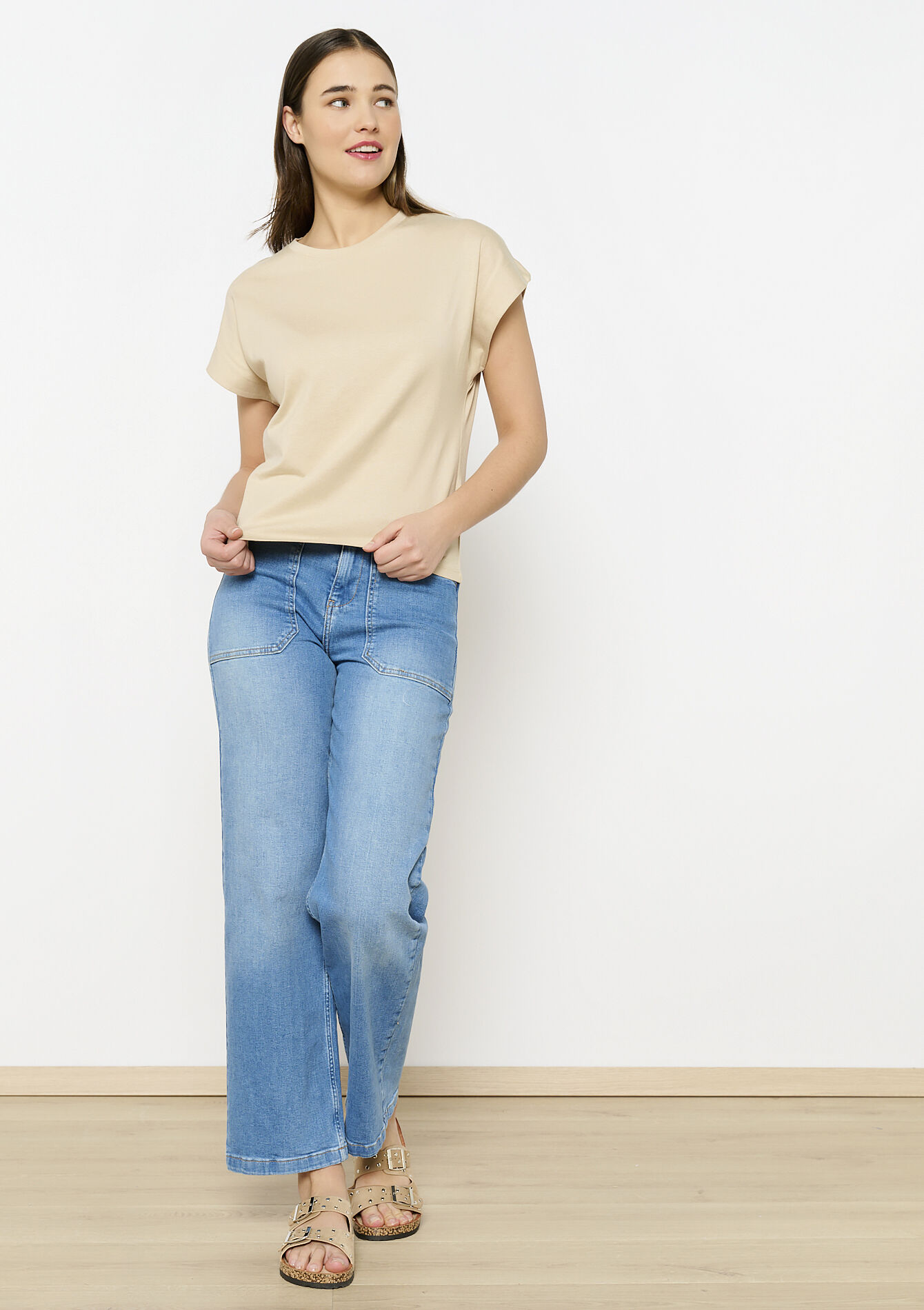 Basic katoenen T-shirt, Basic katoenen T-shirt - LT BEIGE - 02301672_2527