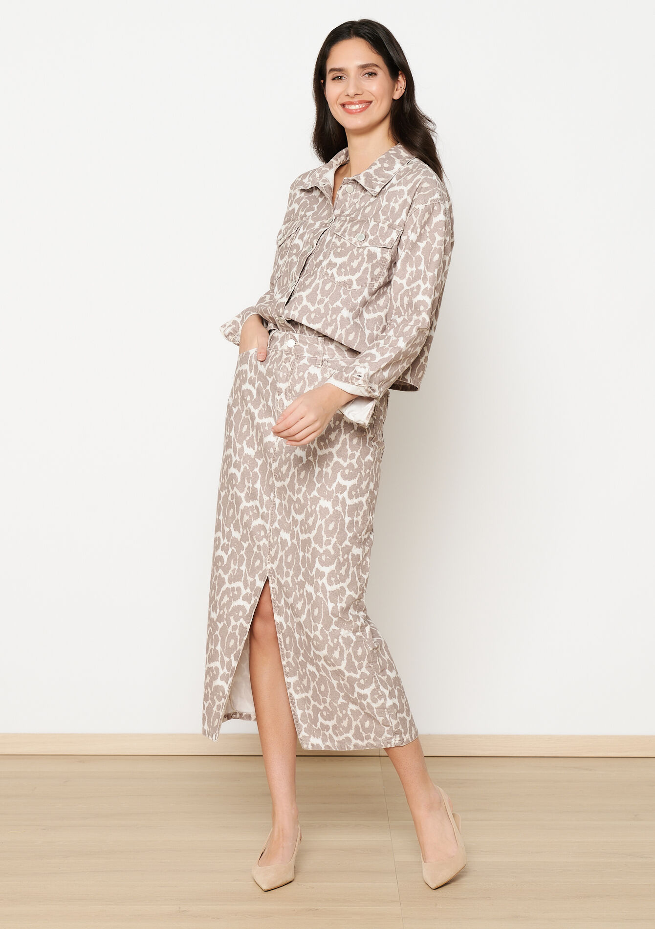 Denim rok met luipaardprint, Denim rok met luipaardprint - TAUPE - 07101337_1021