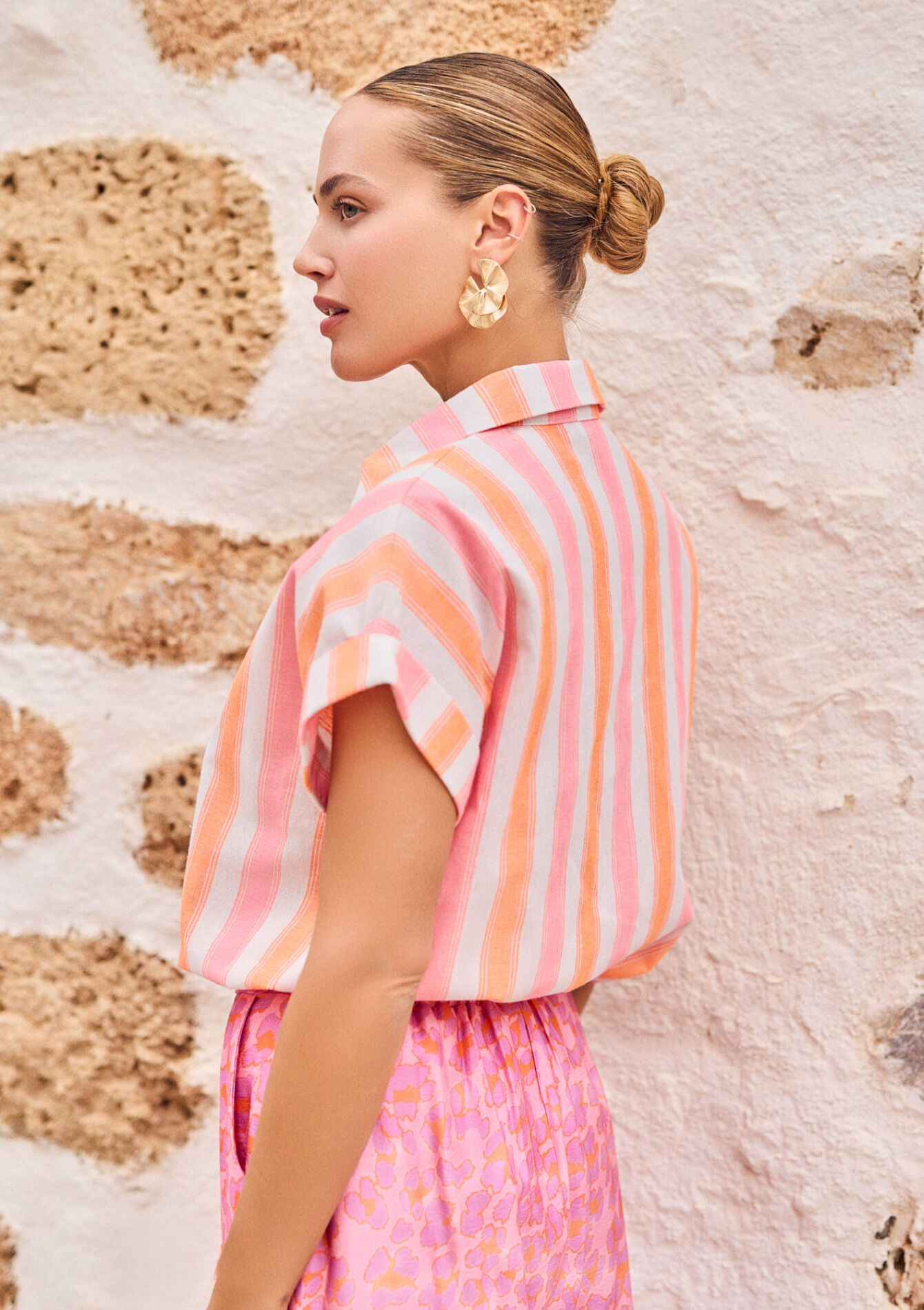 Striped fluid shirt, Striped fluid shirt - CORAL PINK - 05702871_1968