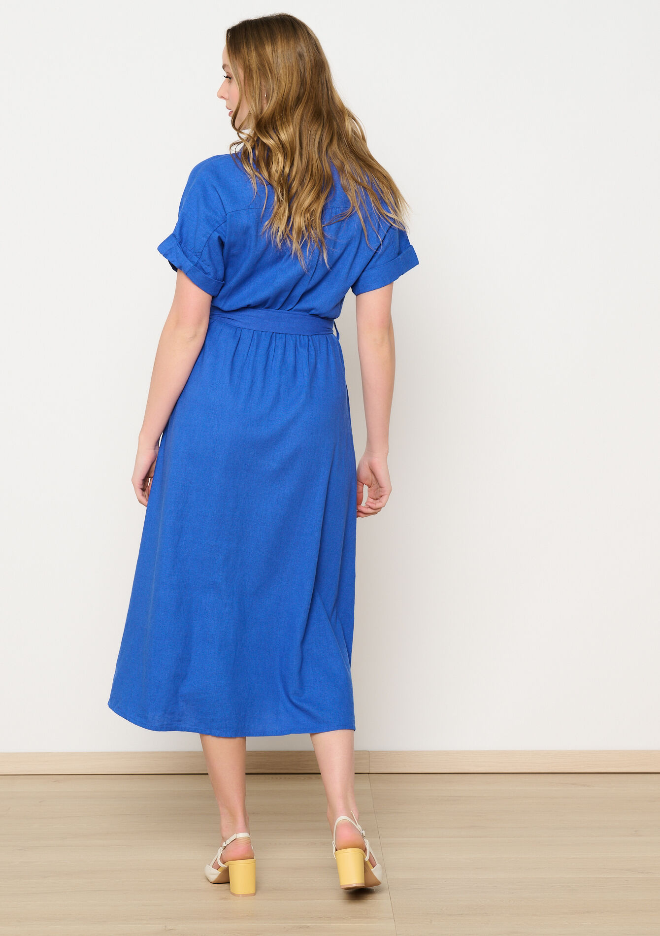 Linen shirt dress with belt, Linen shirt dress with belt - ELECTRIC BLUE - 08103885_1619
