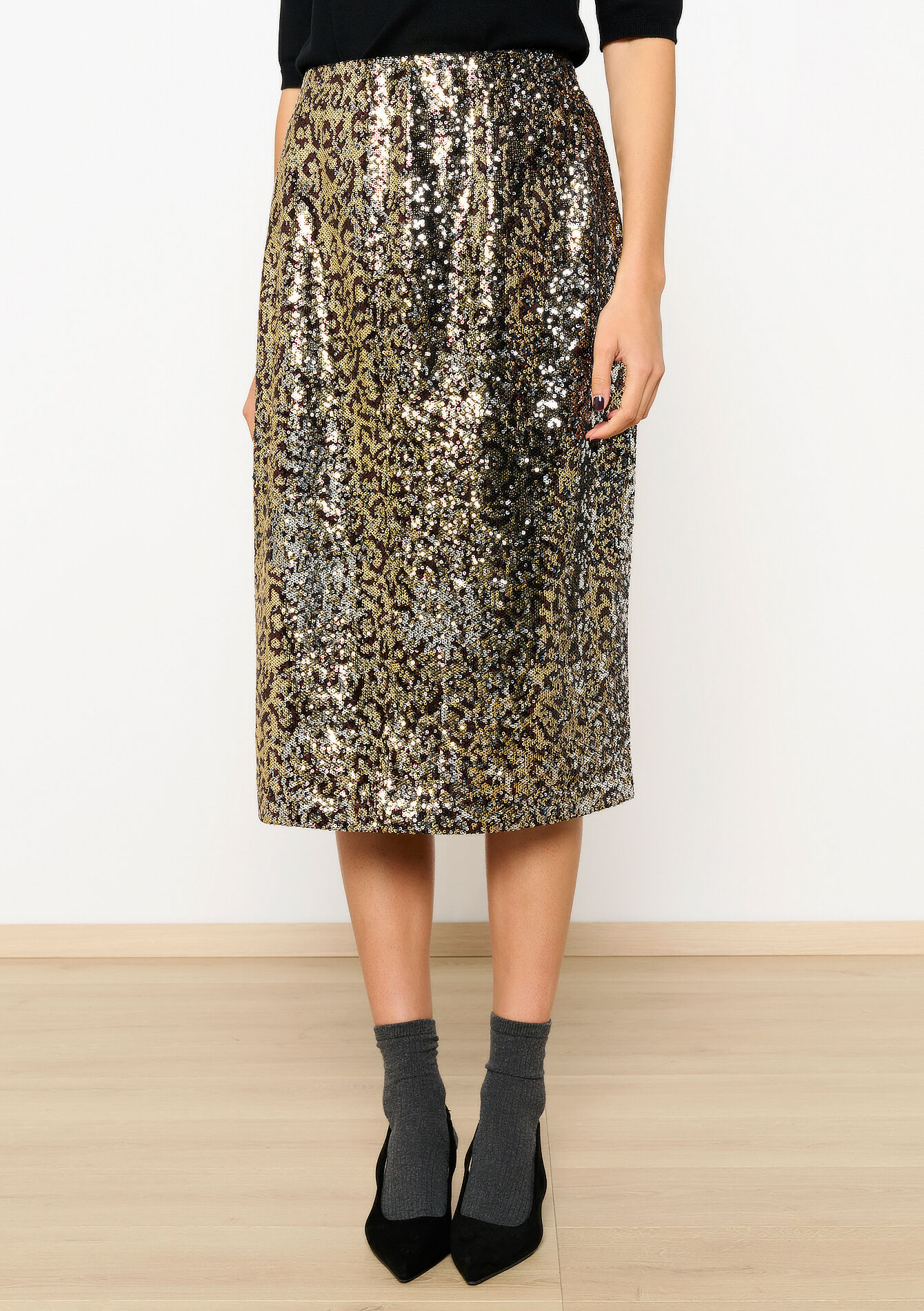 Jupe crayon à sequins, Jupe crayon à sequins - BLACK - 07101291_1119