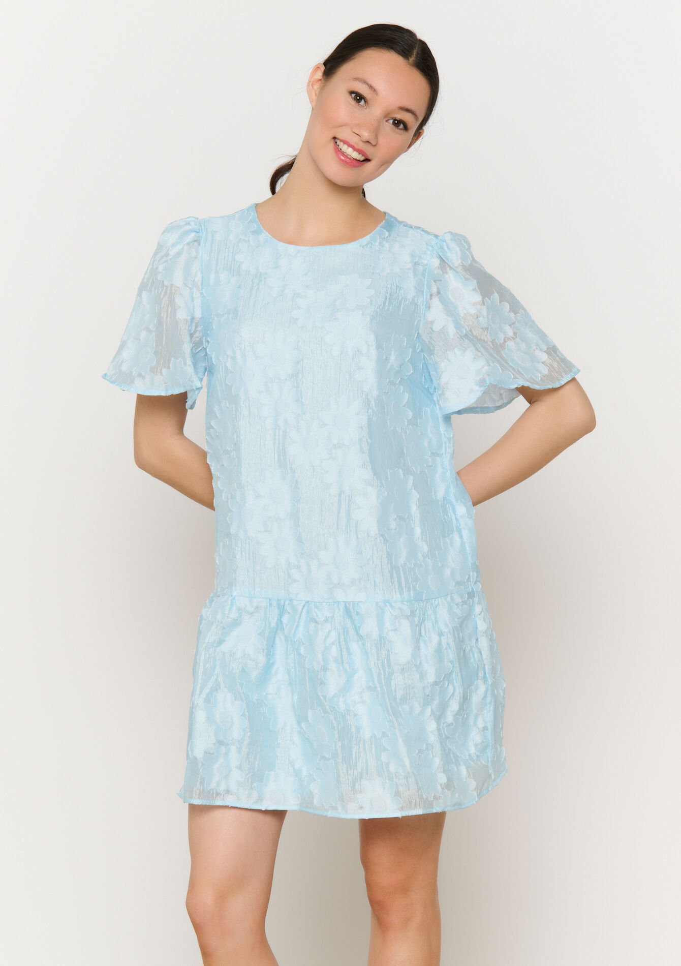 Flowing bow-back dress, Flowing bow-back dress - BLUE PASTEL - 08104012_3003