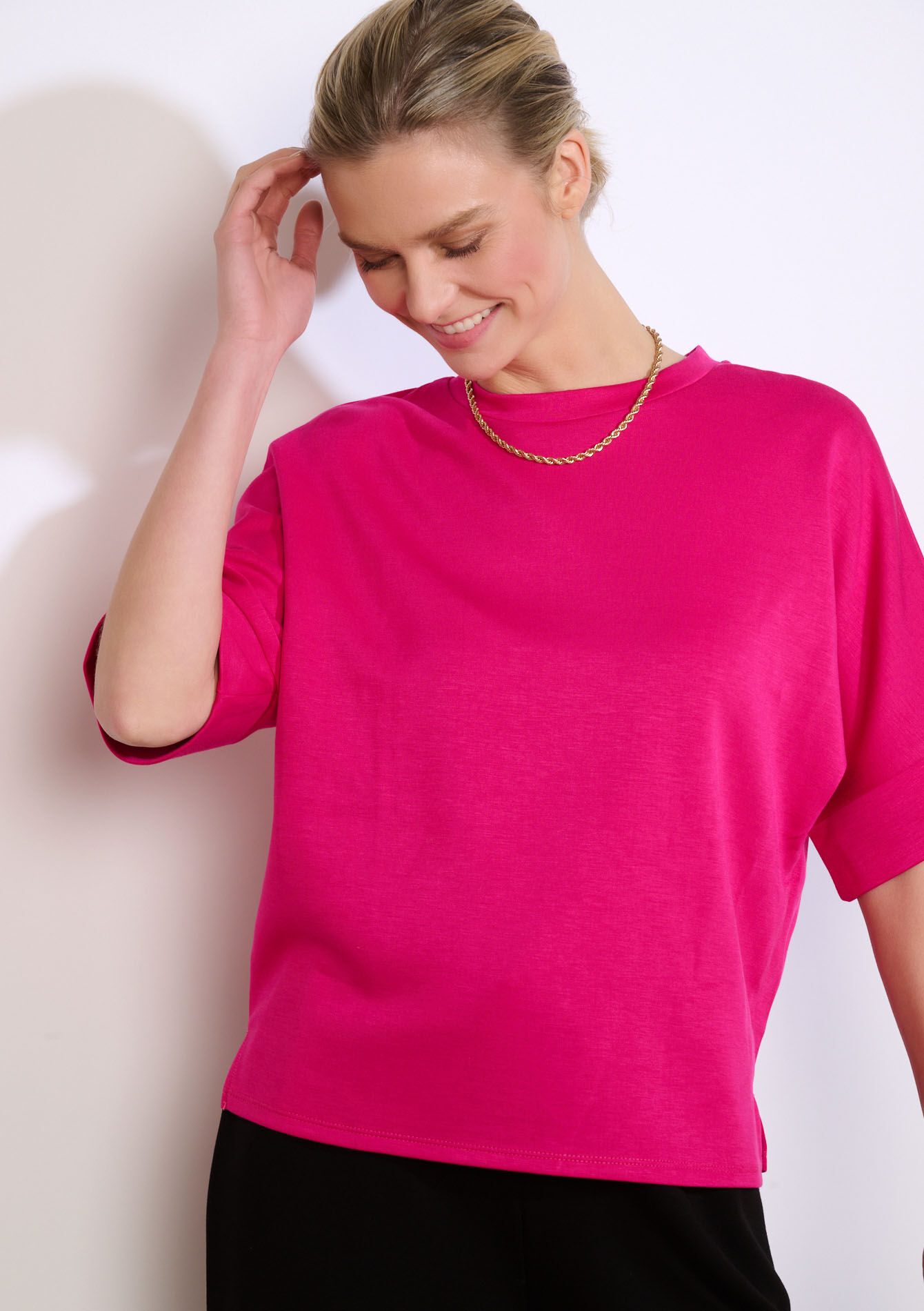 Modal T-shirt met ronde hals - FUSCHIA PINK - 15100407_1465