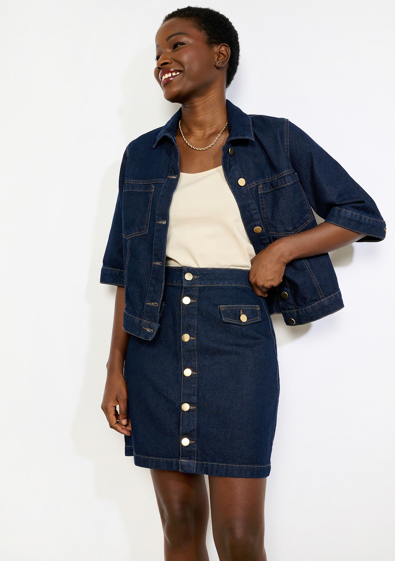 Jupe courte en denim, Jupe courte en denim - DARK BLUE - 07101483_0501