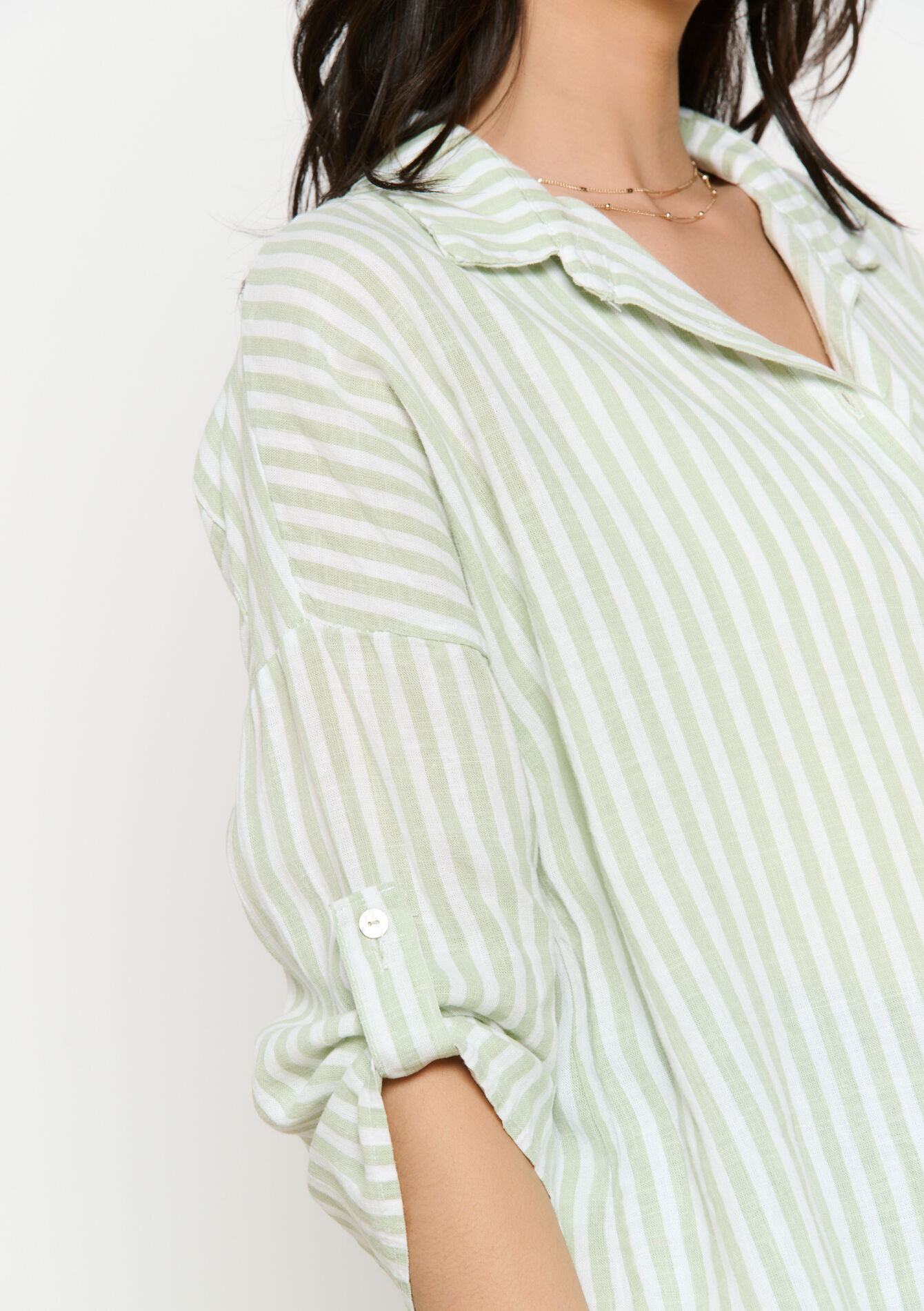 Losvallende streepjesblouse, Losvallende streepjesblouse - KHAKI MINT - 05702837_2542