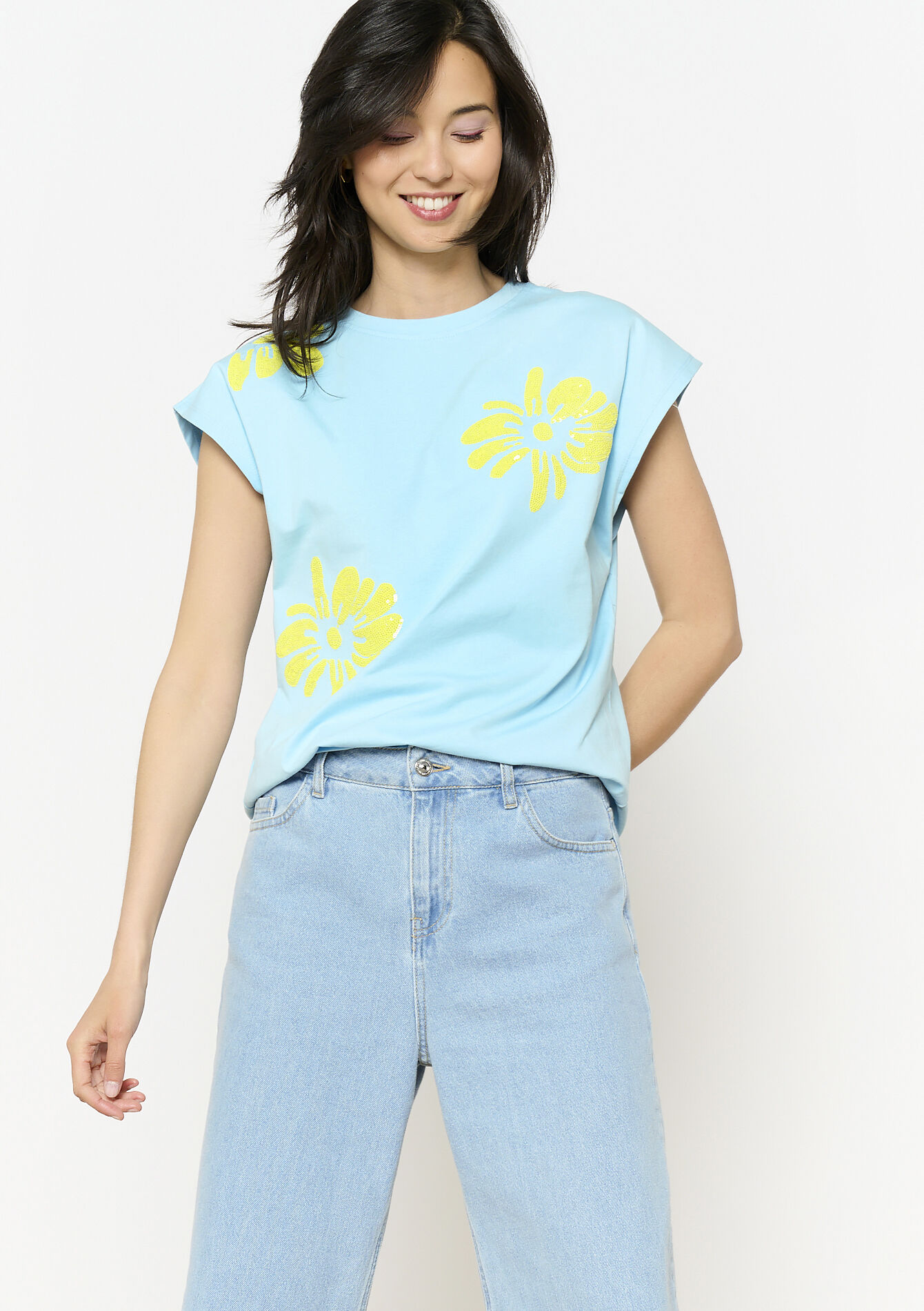 Flowing floral t-shirt, Flowing floral t-shirt - LT BLUE - 02301780_2519