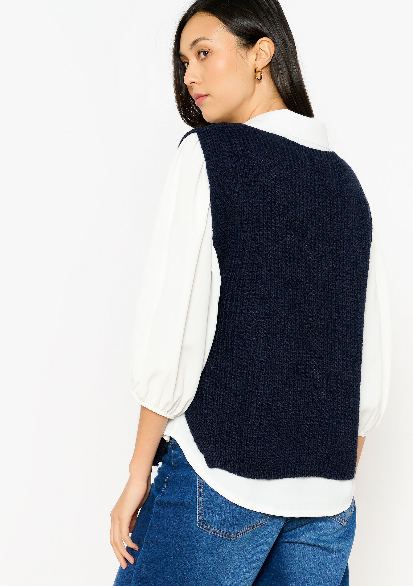 Pull sans manches en maille torsadée, Pull sans manches en maille torsadée - NAVY BASIC - 04006765_2723