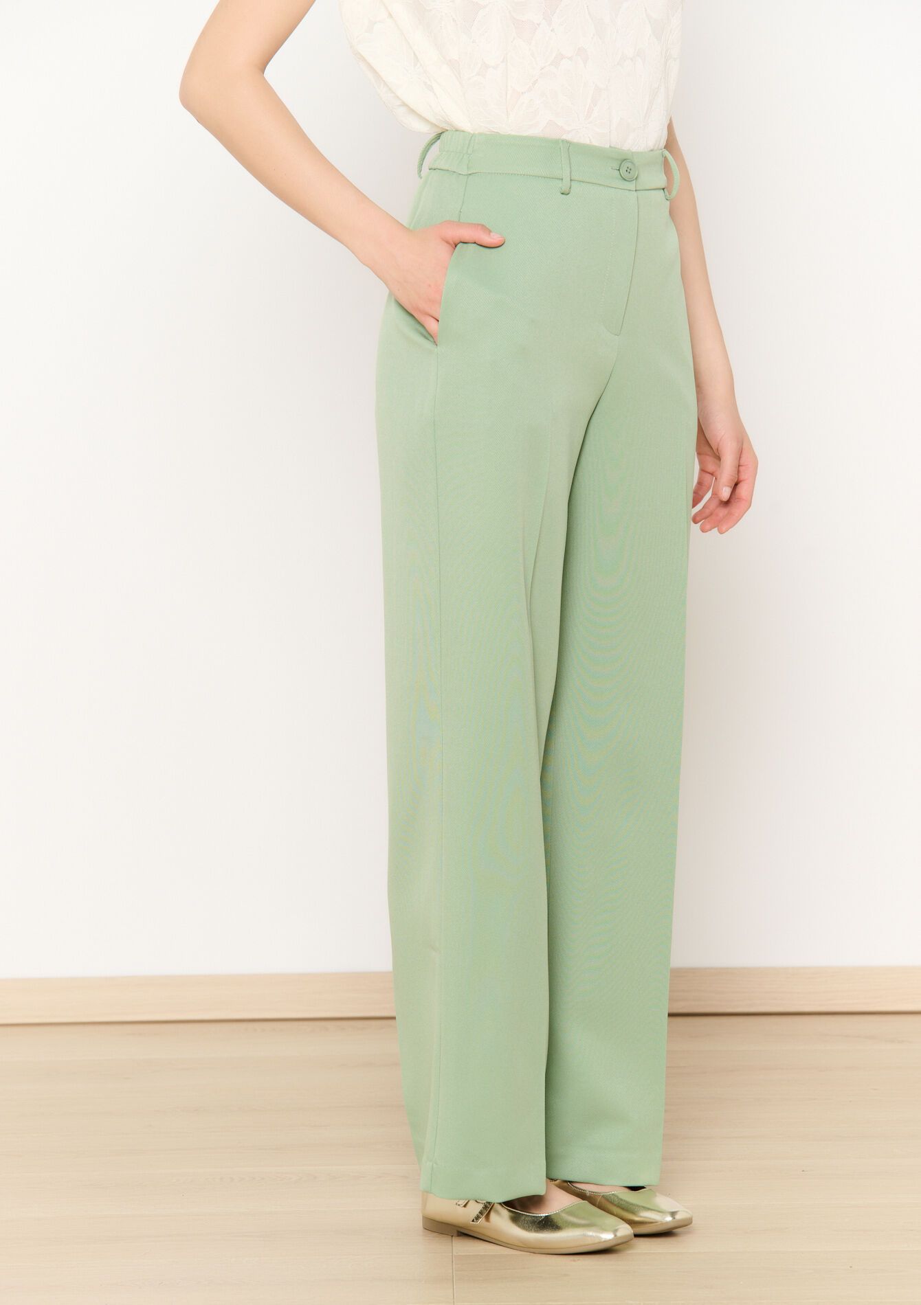 Wide leg broek in twill, Wide leg broek in twill - MINT GREEN - 06600957_1723