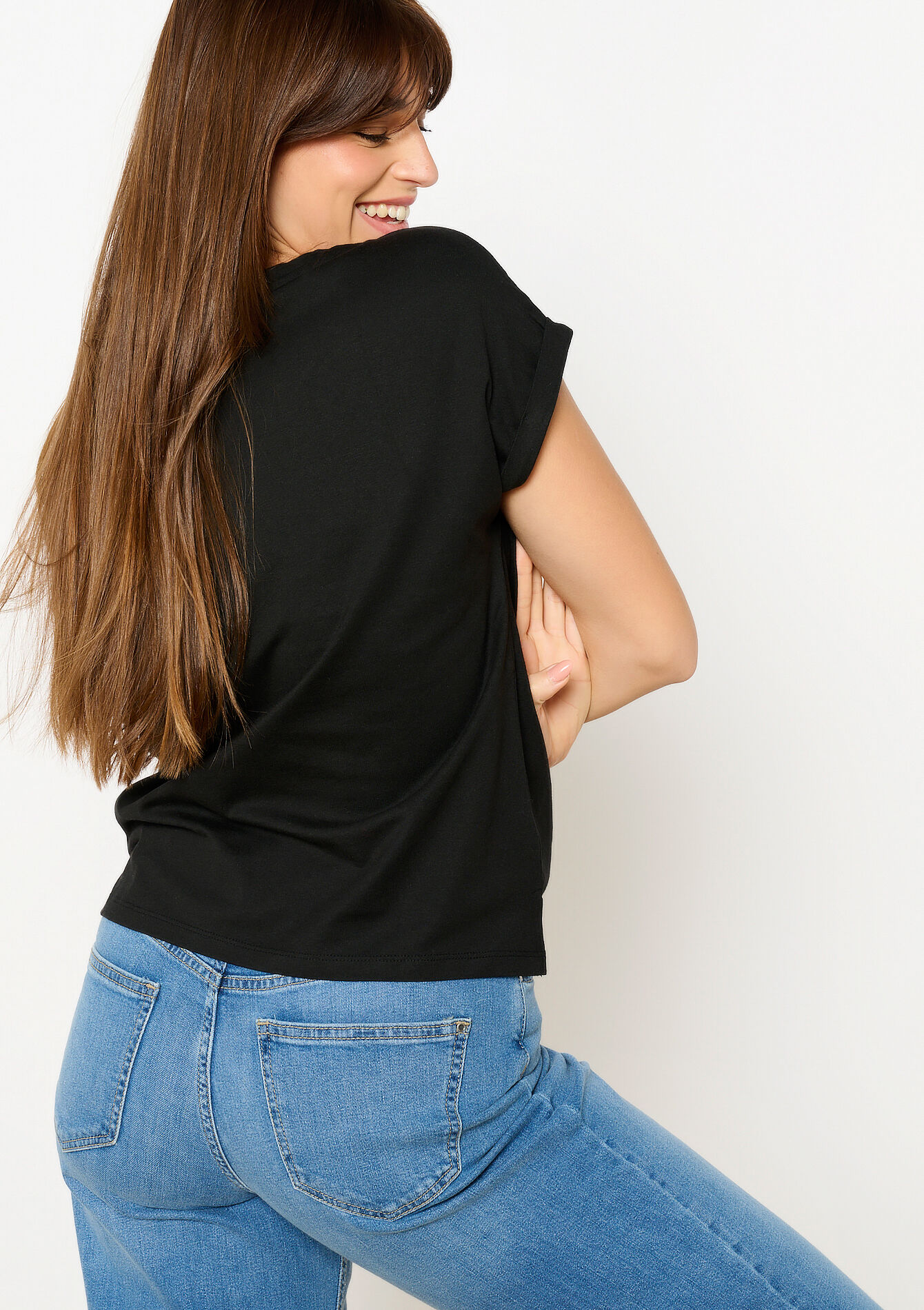 T-shirt basique à col V, T-shirt basique à col V - BLACK - 02301634_1119