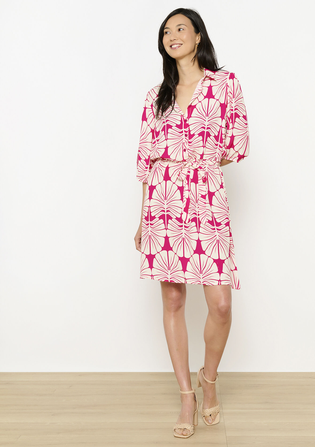 Jurk met bladerprint, Jurk met bladerprint - FUCHSIA - 08104182_5626