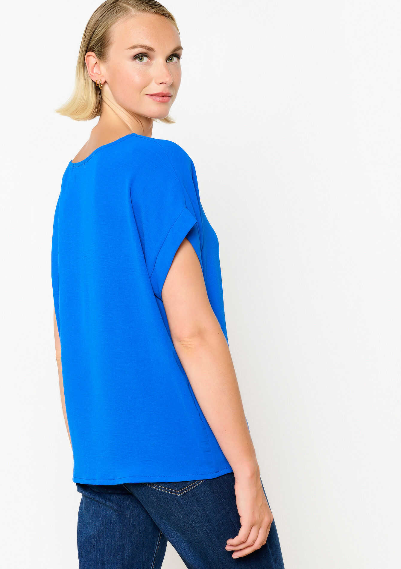 Blouse with V-neck, Blouse with V-neck - ELECTRIC BLUE - 05702624_1619