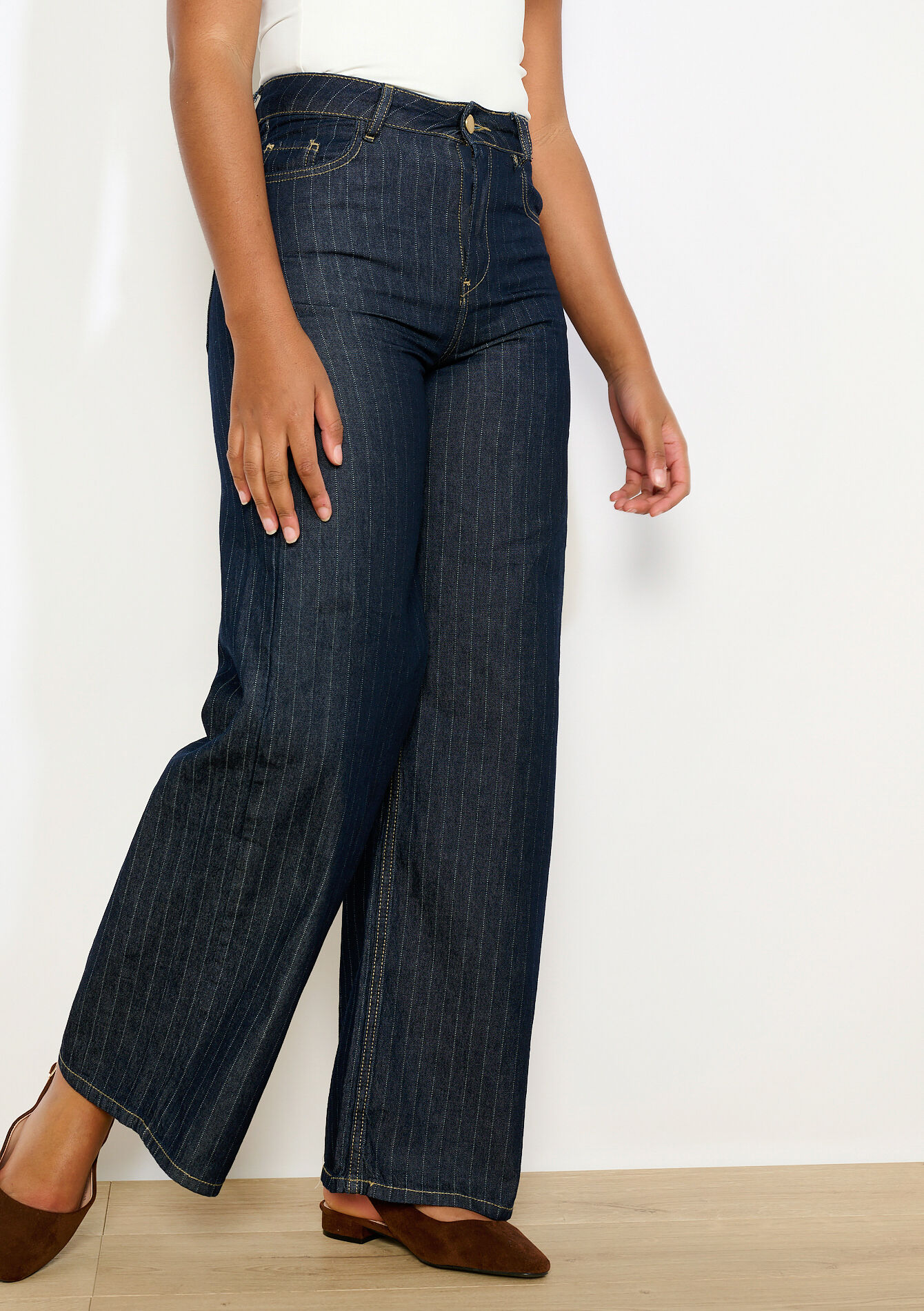 Wijde gestreepte jeans - DARK BLUE - 22000660_0501