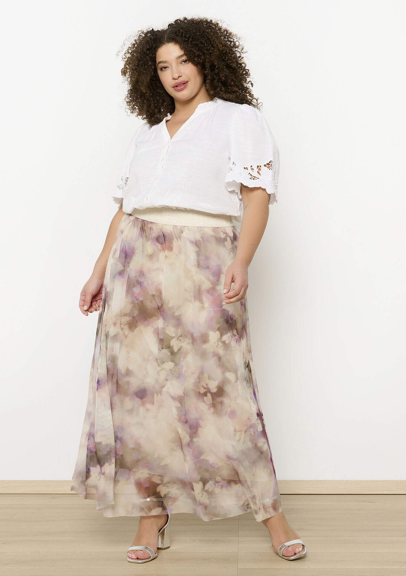 Mesh rok met blurry print, Mesh rok met blurry print - LT BEIGE - 07101344_2527