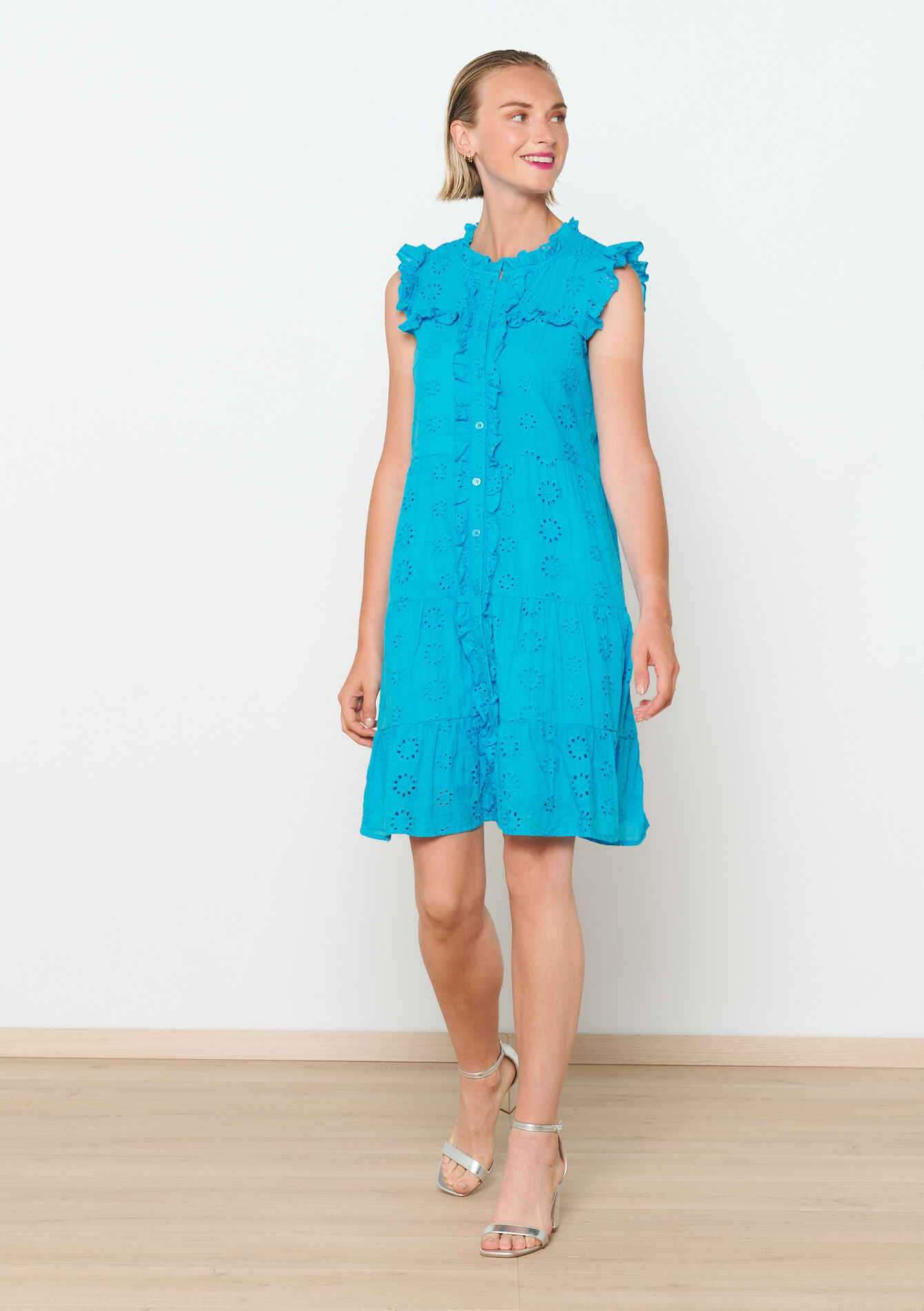 Robe avec broderie anglaise - TURQUOISE - 1106244