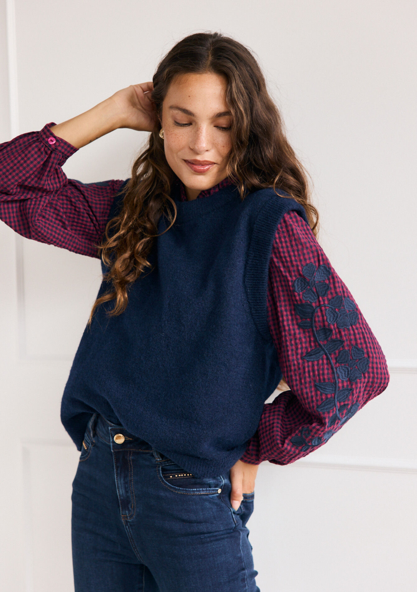 Blouse brodée ample - BORDEAUX WINE - 05702910_5514