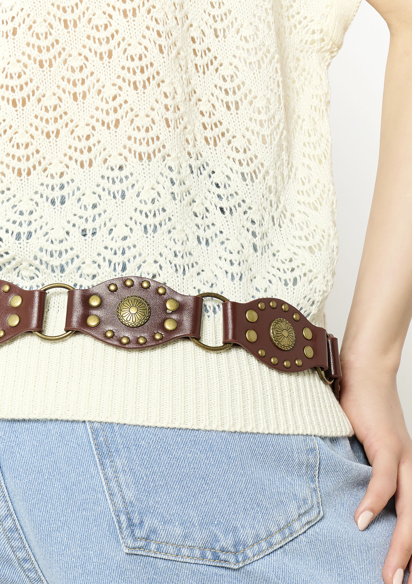 Ceinturecloutée en similicuir, Ceinturecloutée en similicuir - RUST BROWN - 14001844_1283