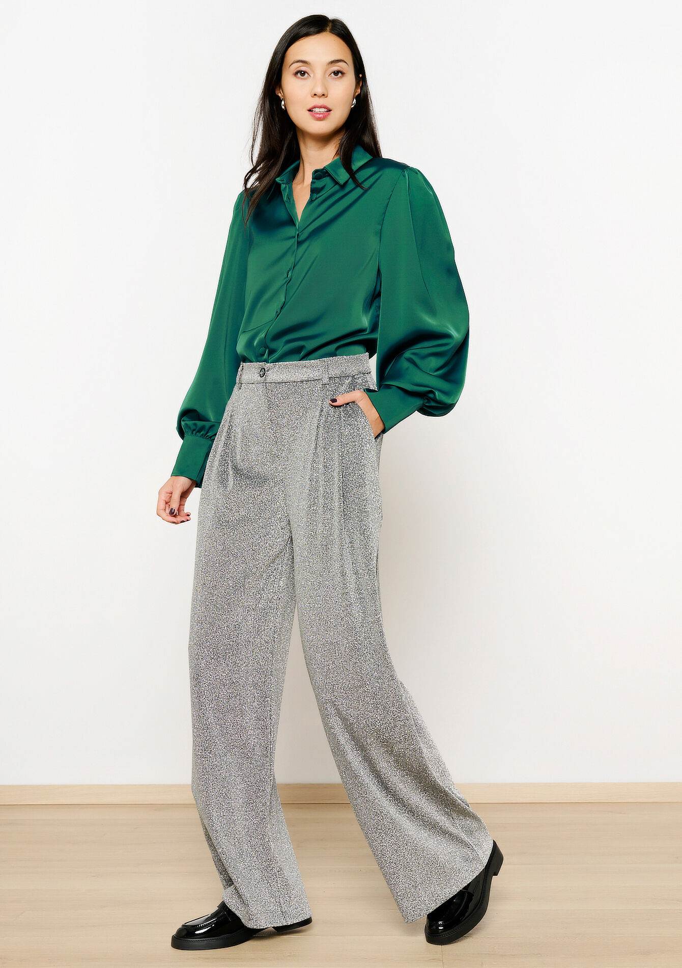 Pantalon palazzo avec lurex - SILVER - 06100663_1059