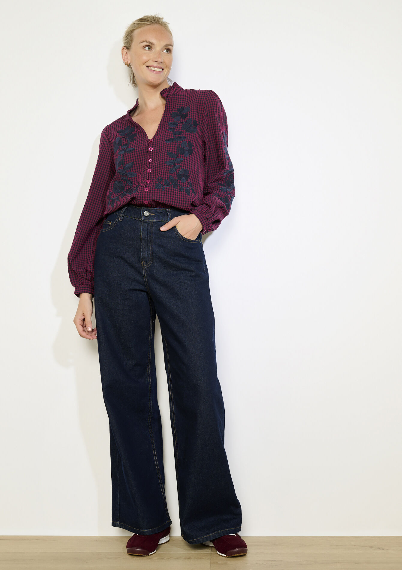 Blouse brodée ample - BORDEAUX WINE - 05702910_5514