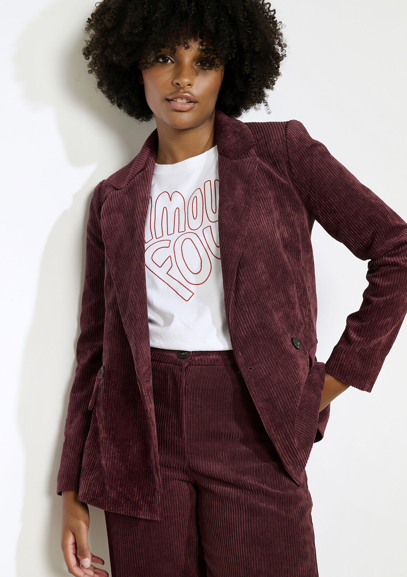 Blazer en velours côtelé - AUBERGINE - 09101112_1537