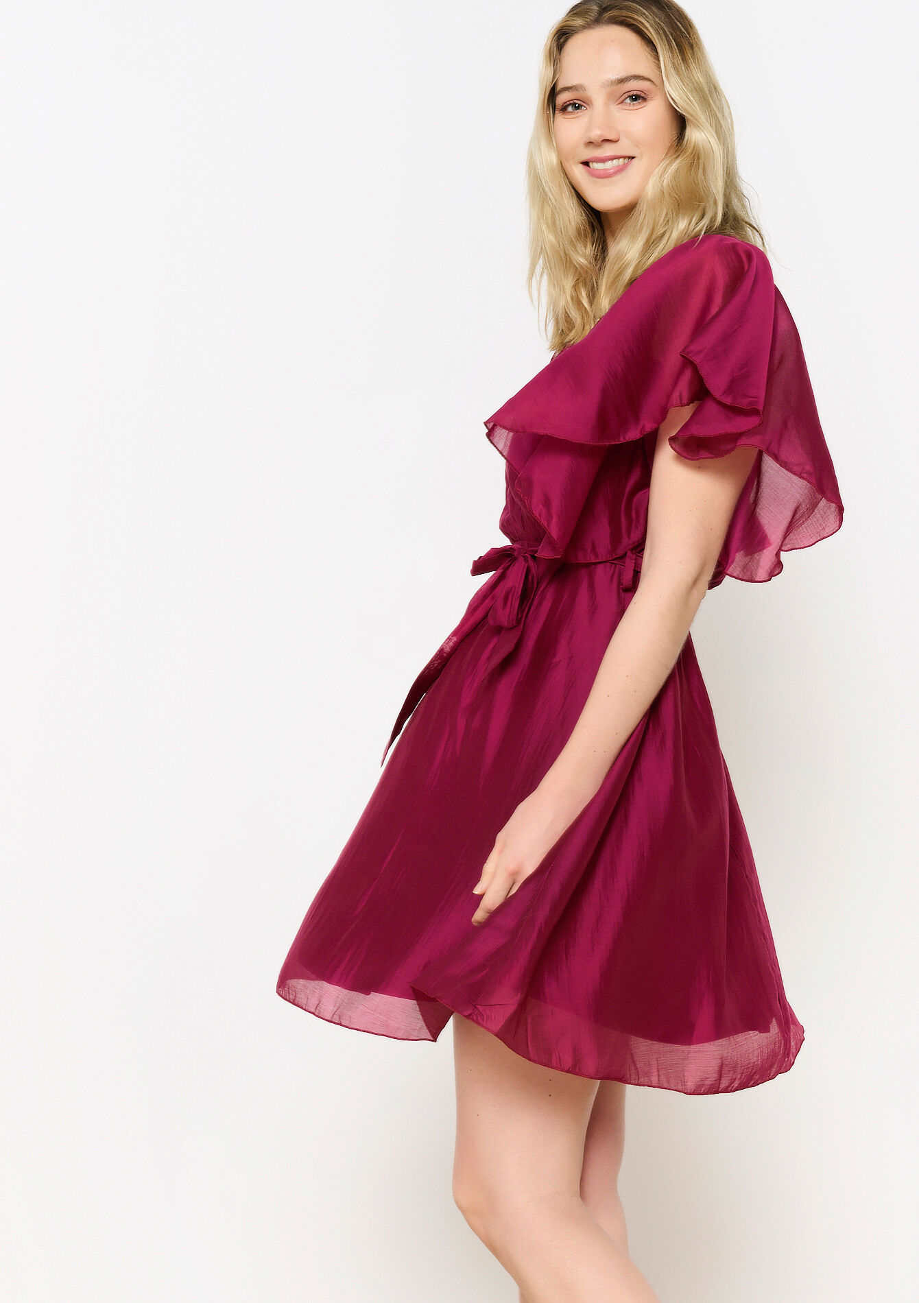 Dress with loose butterfly sleeves, Dress with loose butterfly sleeves - BORDEAU WINE - 08104008_1467