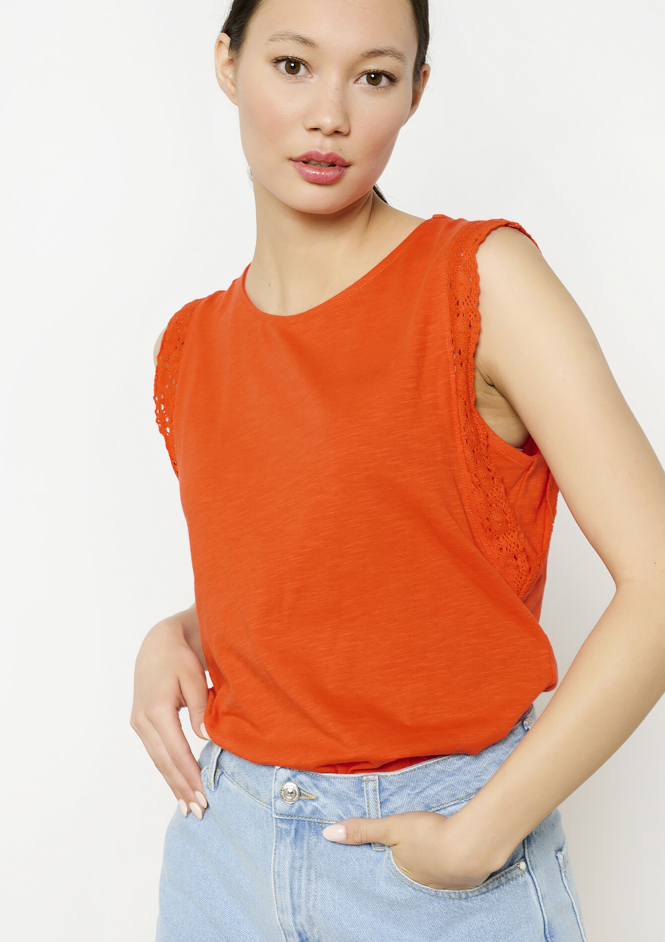 Débardeur avec dentelle, Débardeur avec dentelle - ORANGE BRIGHT - 02301675_1255