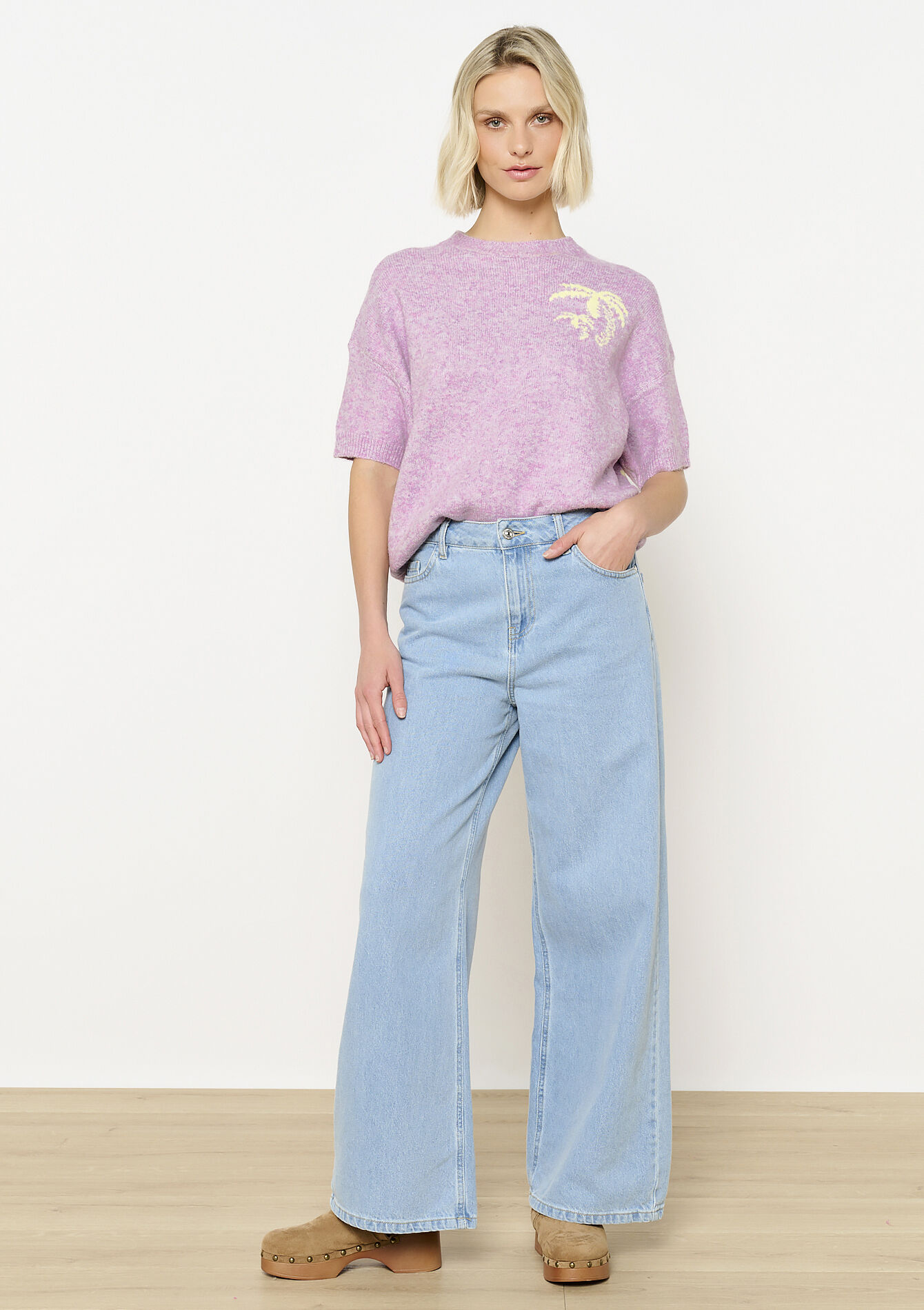 Short sleeve sweater, Short sleeve sweater - PASTEL LILAC - 04006845_1493
