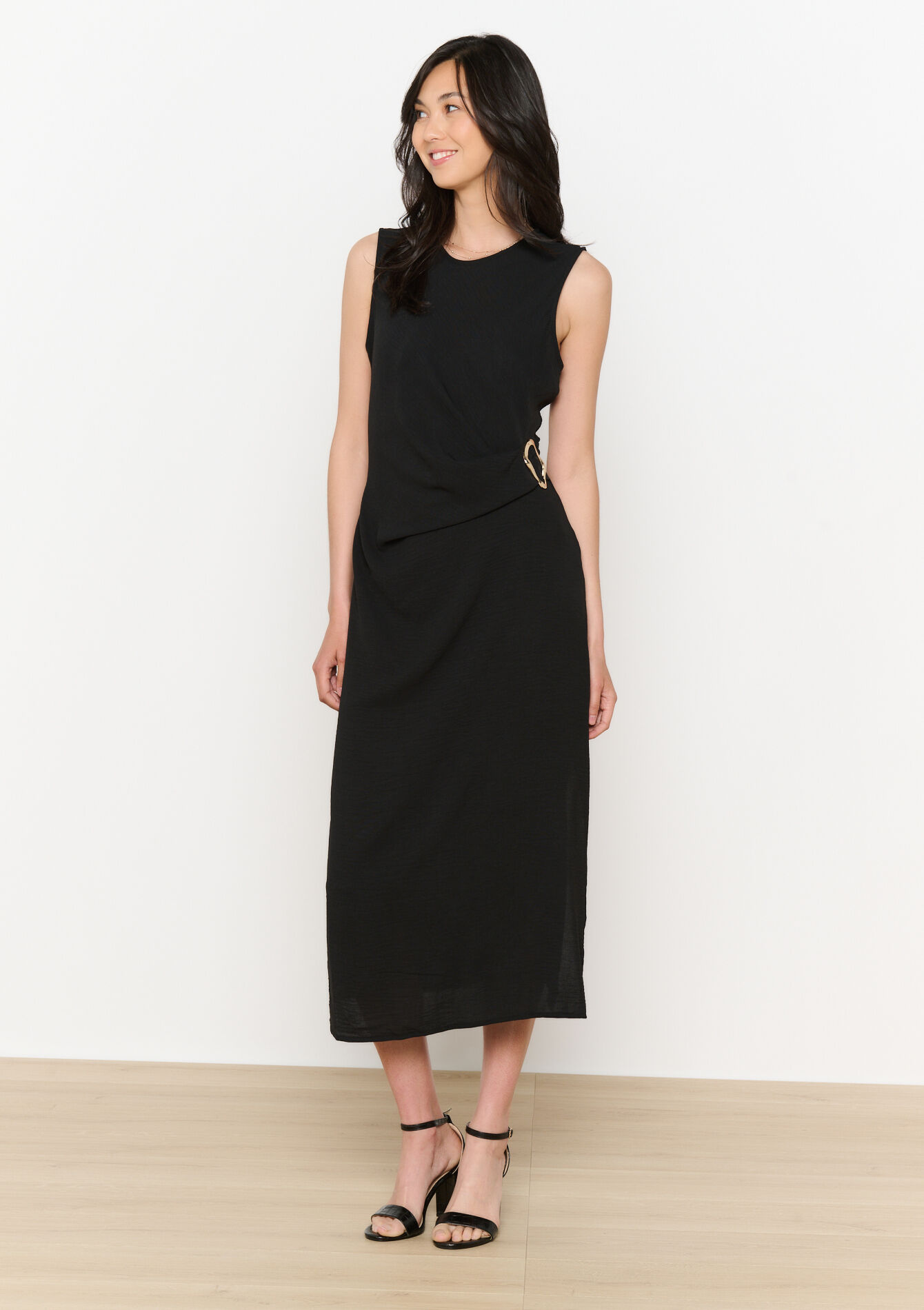 Robe midi drapée - BLACK - 08104134_1119