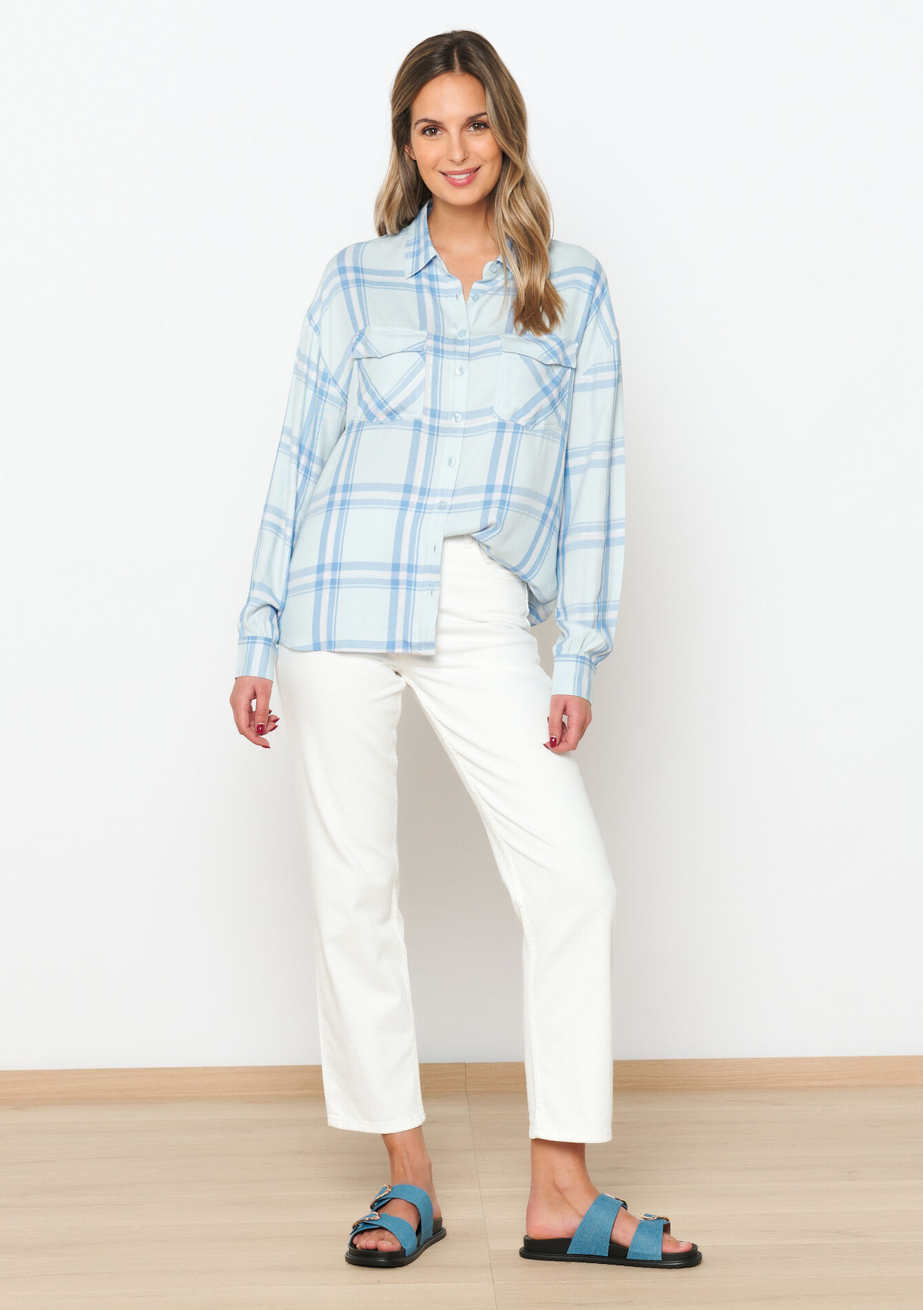 Chemise à carreaux avec lurex, Chemise à carreaux avec lurex - BLUE PASTEL - 05702407_3003
